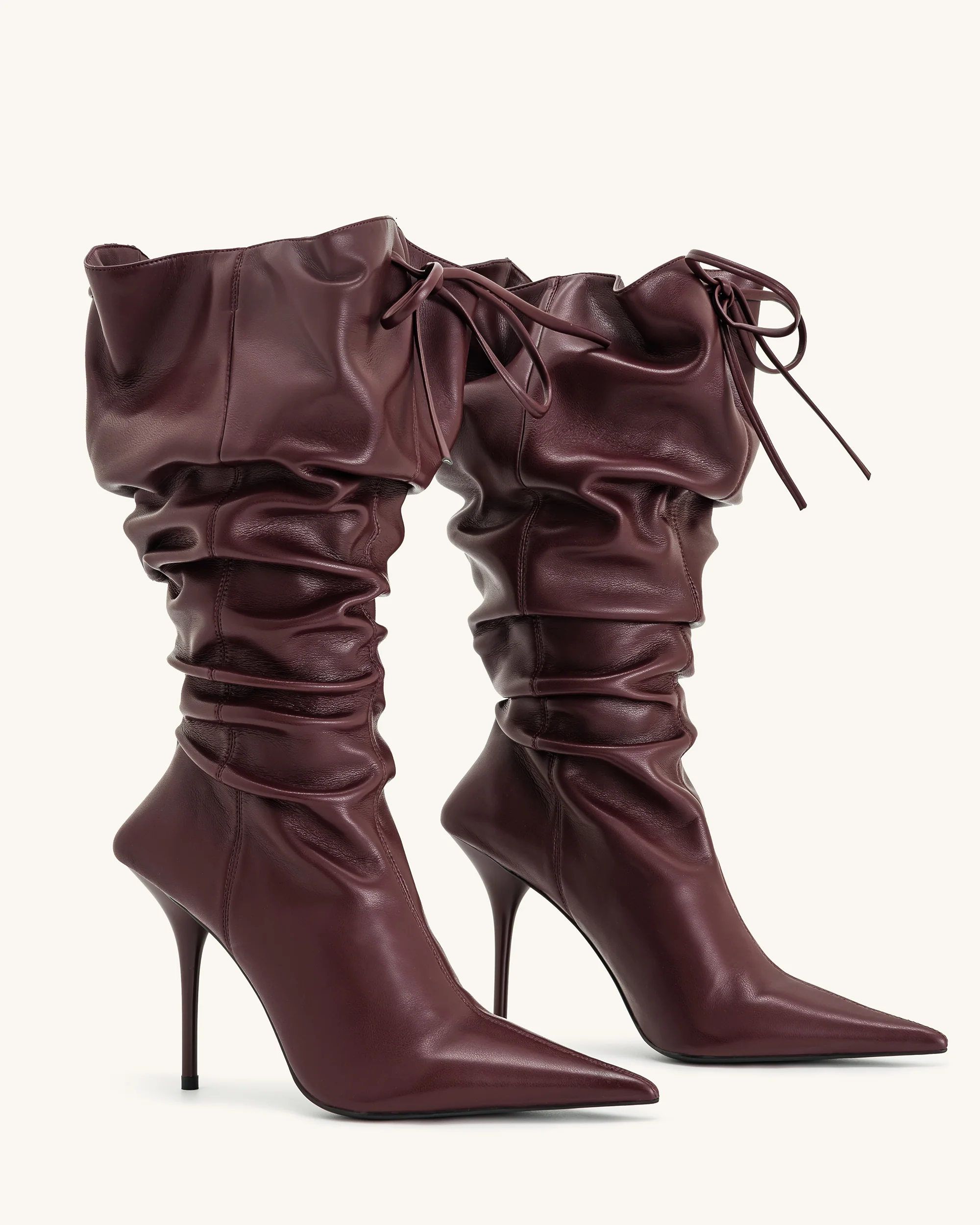 Olivia Leather High Heel Boots - Burgundy - Image 3