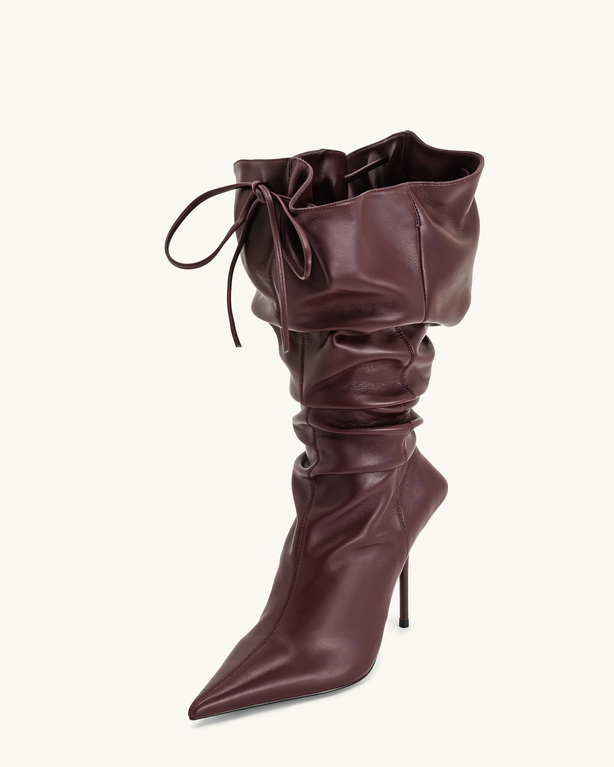 Olivia Leather High Heel Boots - Burgundy - Image 7