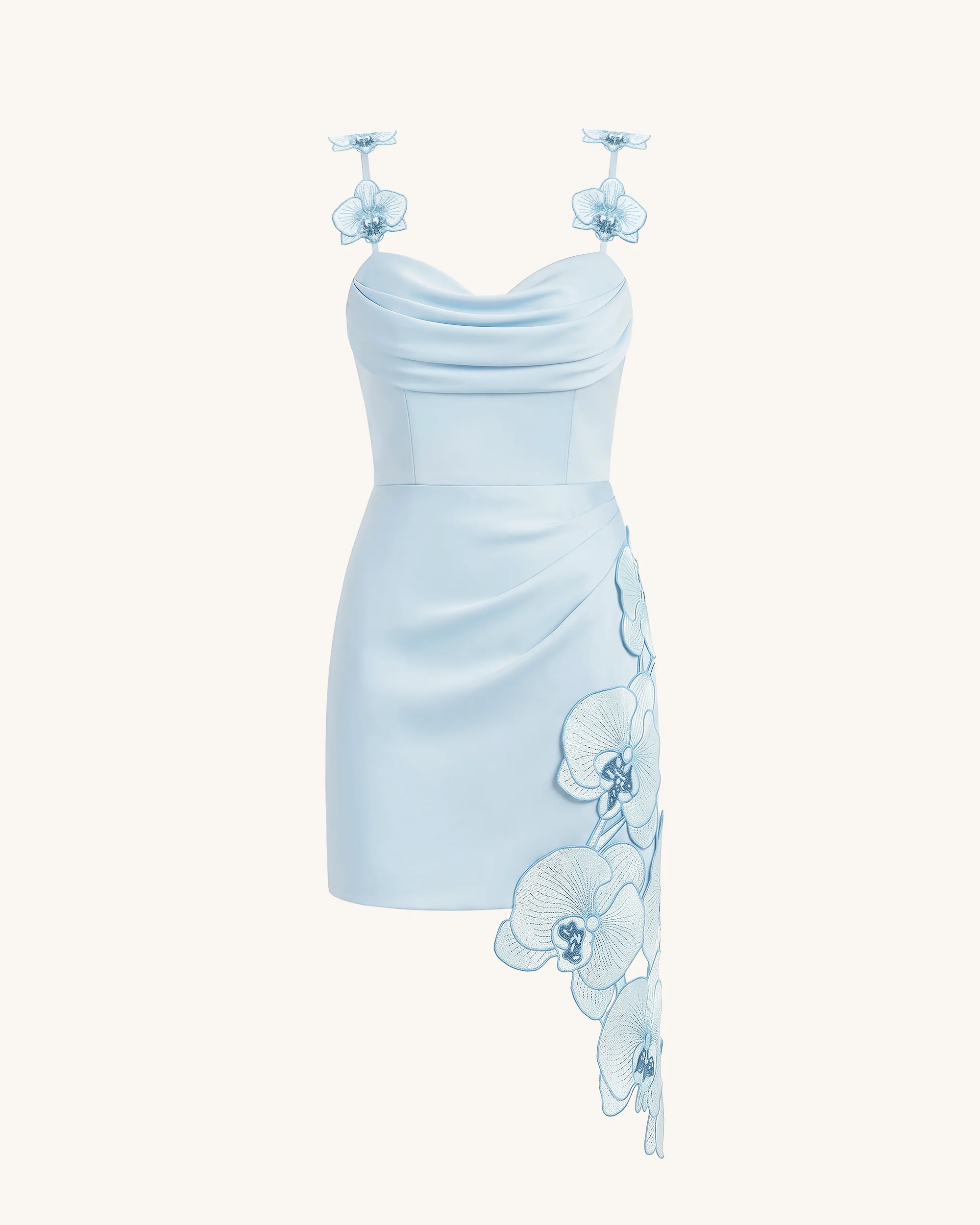 Orchid Embroidered Draped Mini Dress - Light Blue - Image 3