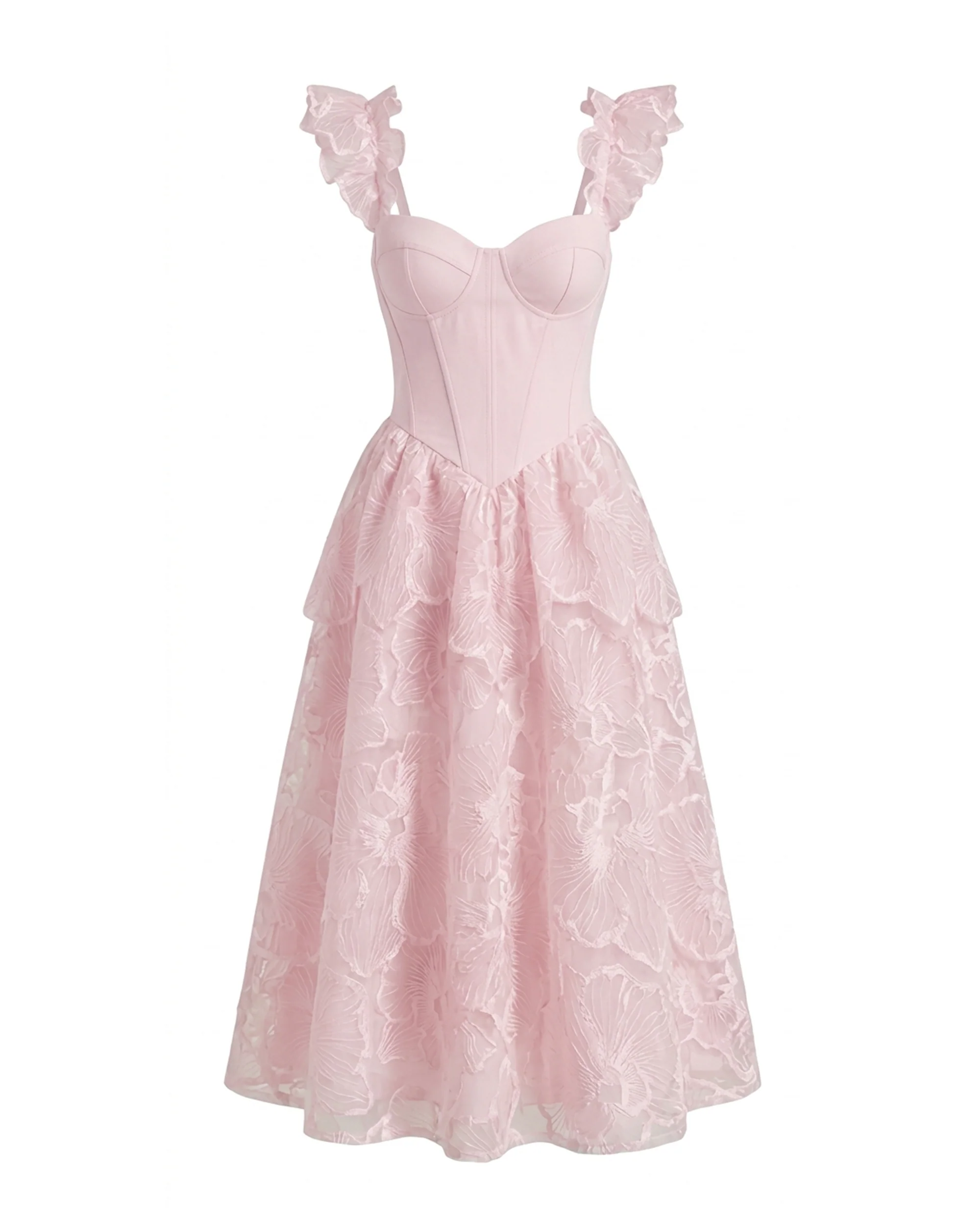 Orchid Embroidered Flutter-Sleeve Midi Dress - Blush Pink - Image 2