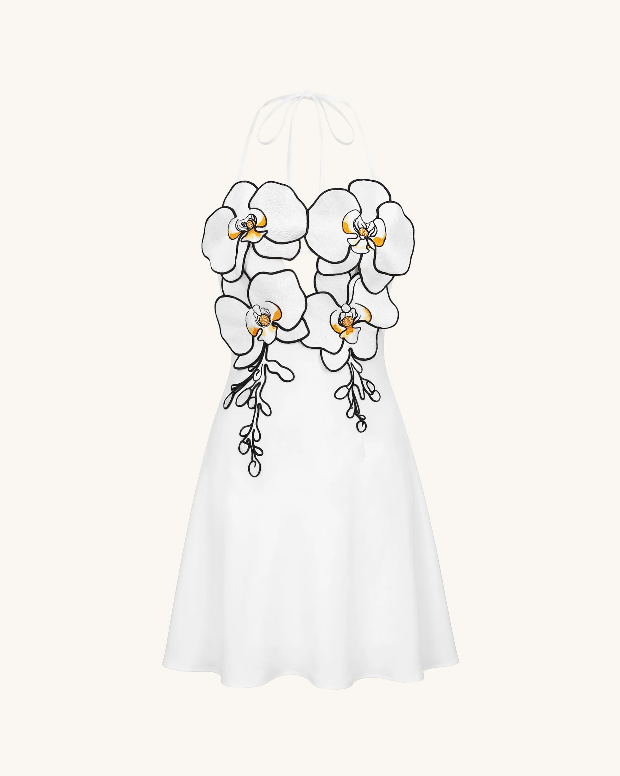 Orchid Embroidered Halter Mini Dress - White - Image 3