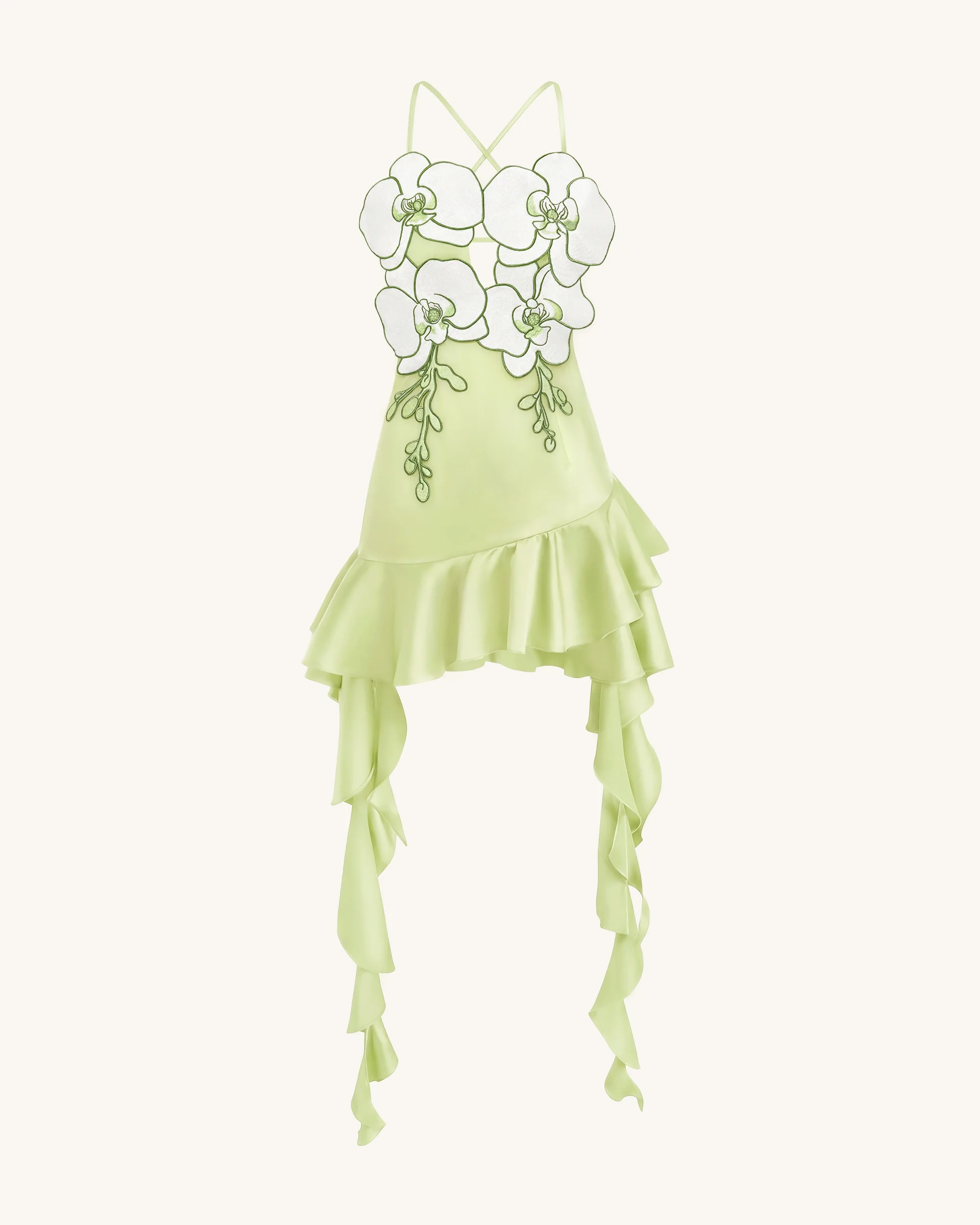 Orchid Embroidered Ruffle Hem Mini Dress - Light Green - Image 3