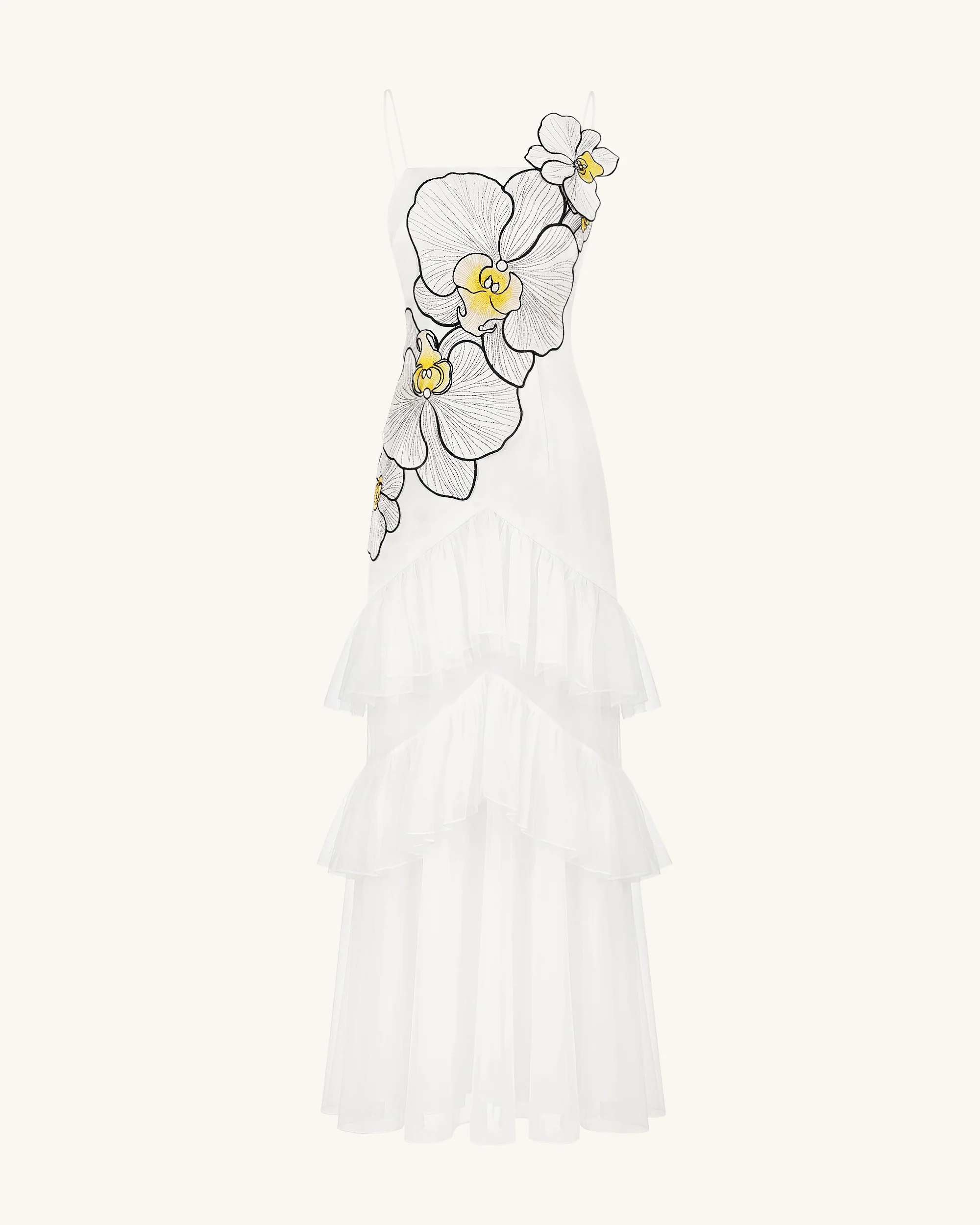 Orchid Embroidered Ruffled Tulle Strapless Maxi Dress - White - Image 3