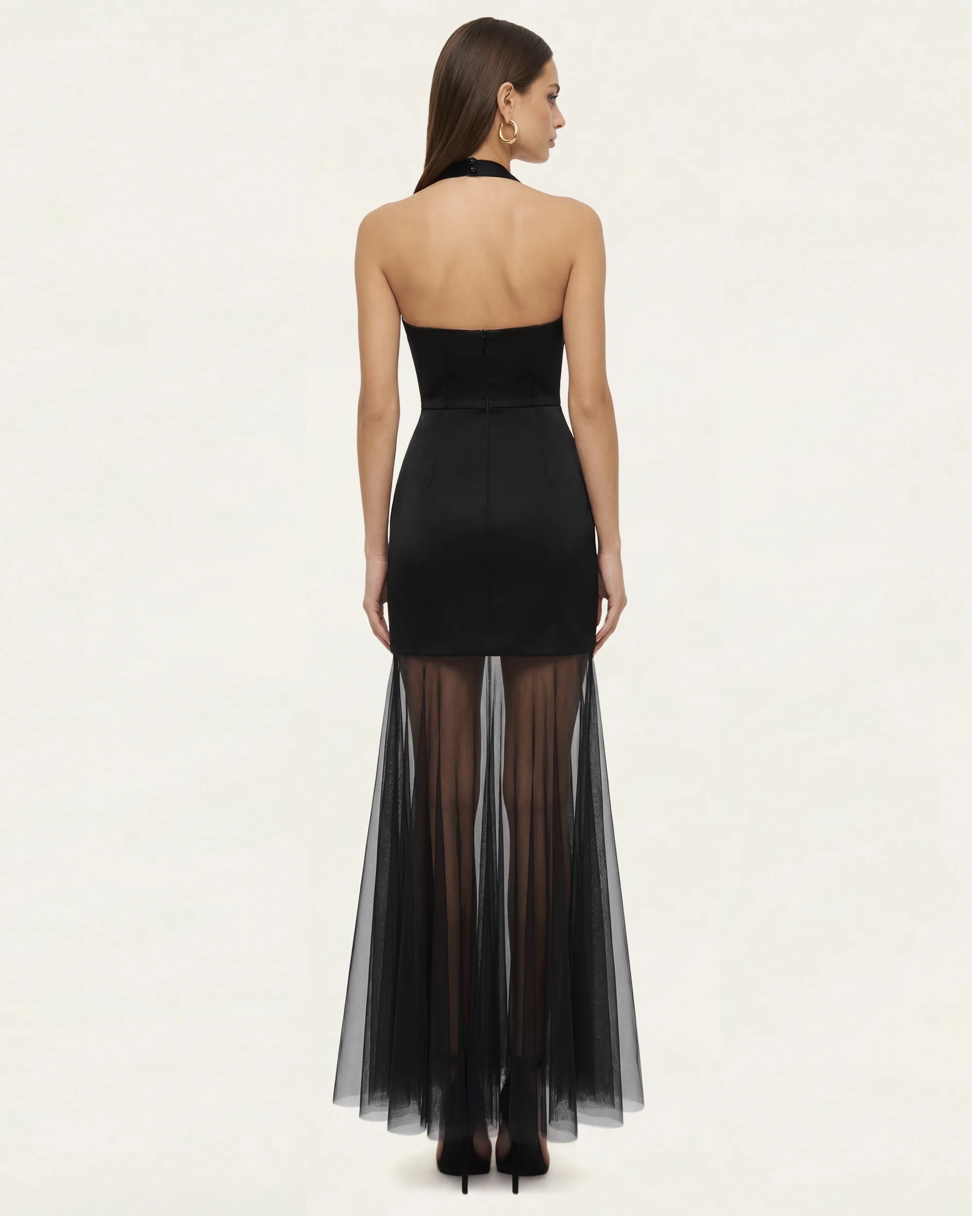 Orchid Embroidered Sheer Hem Halter Maxi Dress- Black Purple - Image 2