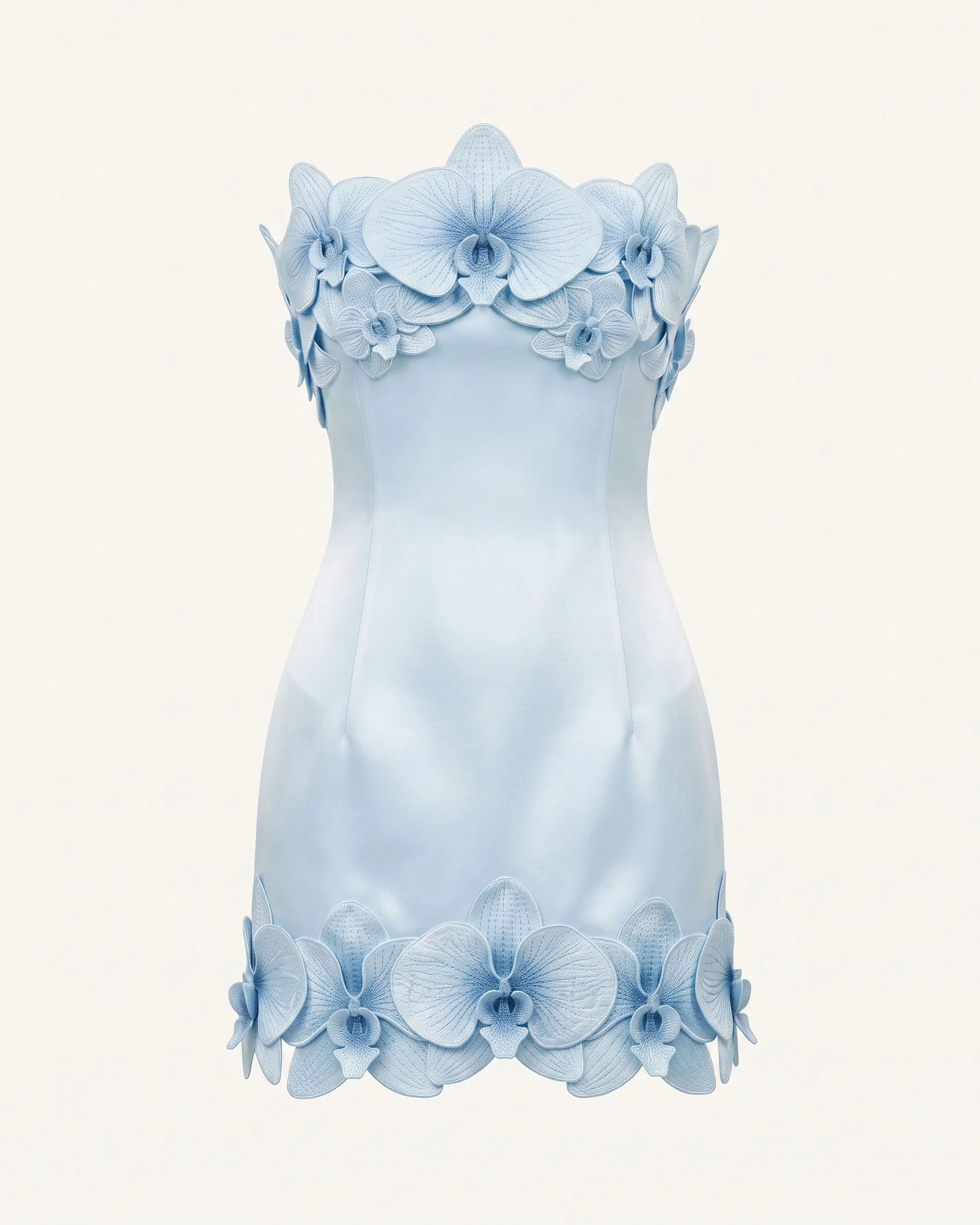 Orchid Trim Strapless Mini Dress - Blue - Image 2