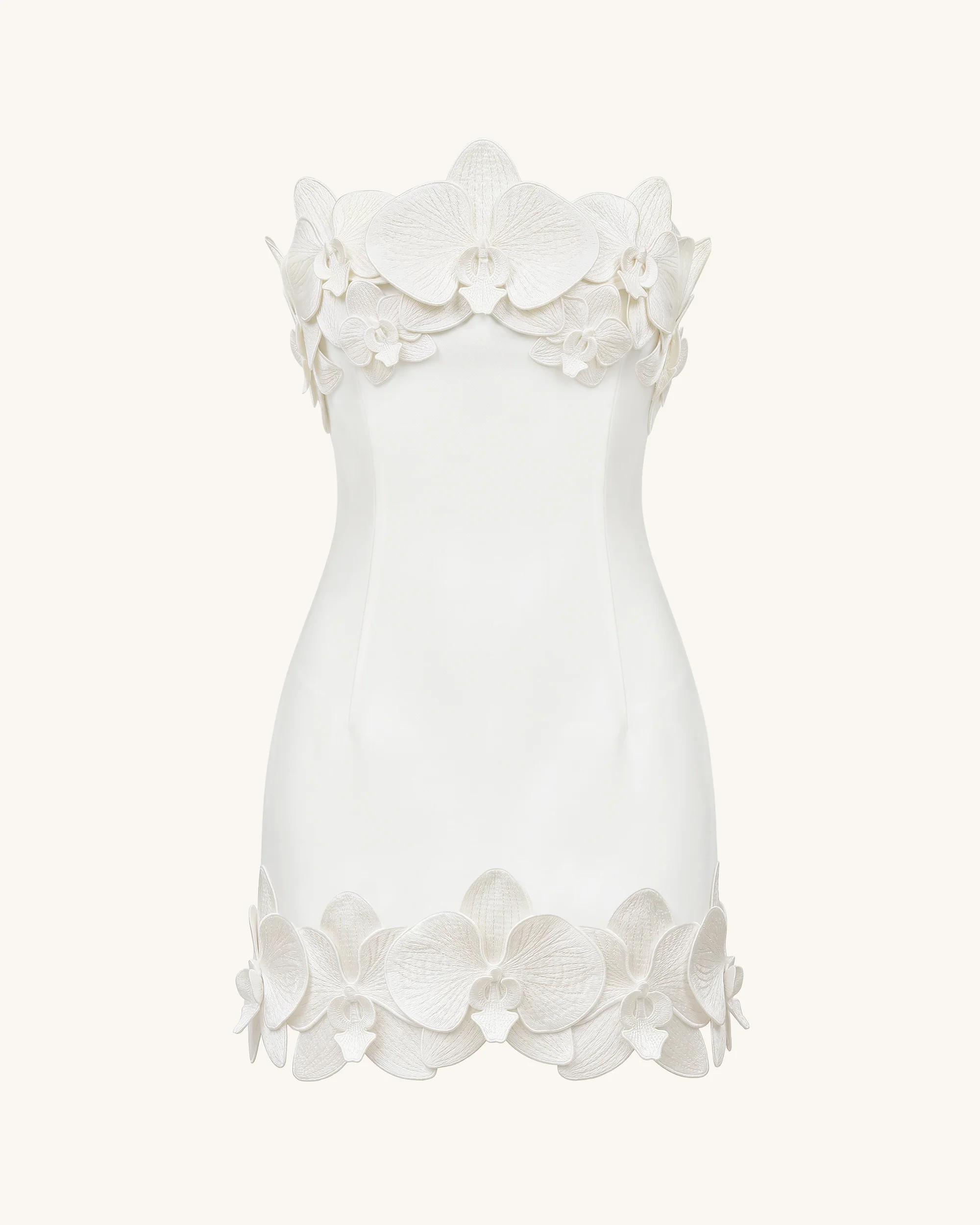 Orchid Trim Strapless Mini Dress - White - Image 3