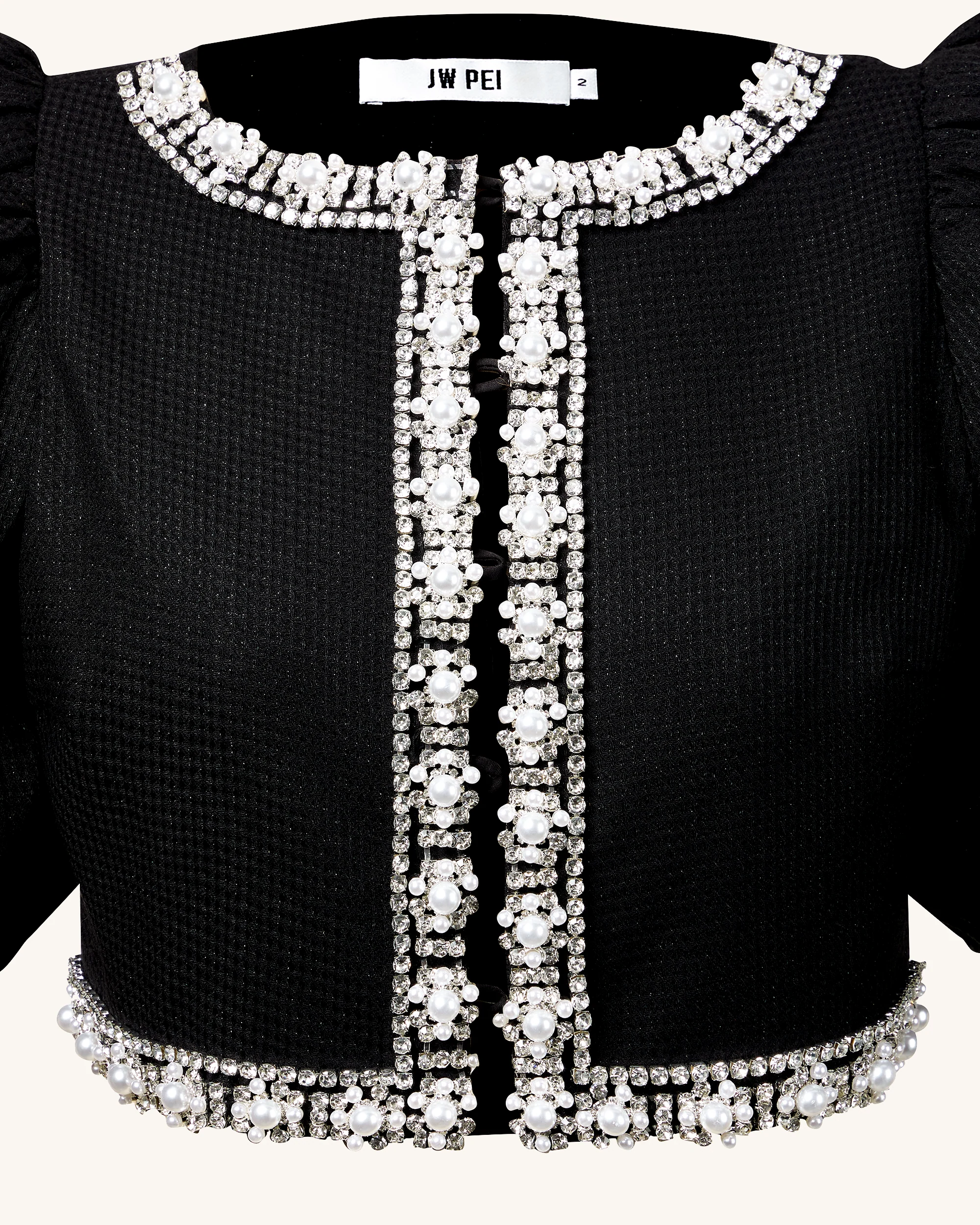Pearl-Embellished Tweed Set - Black - Image 6