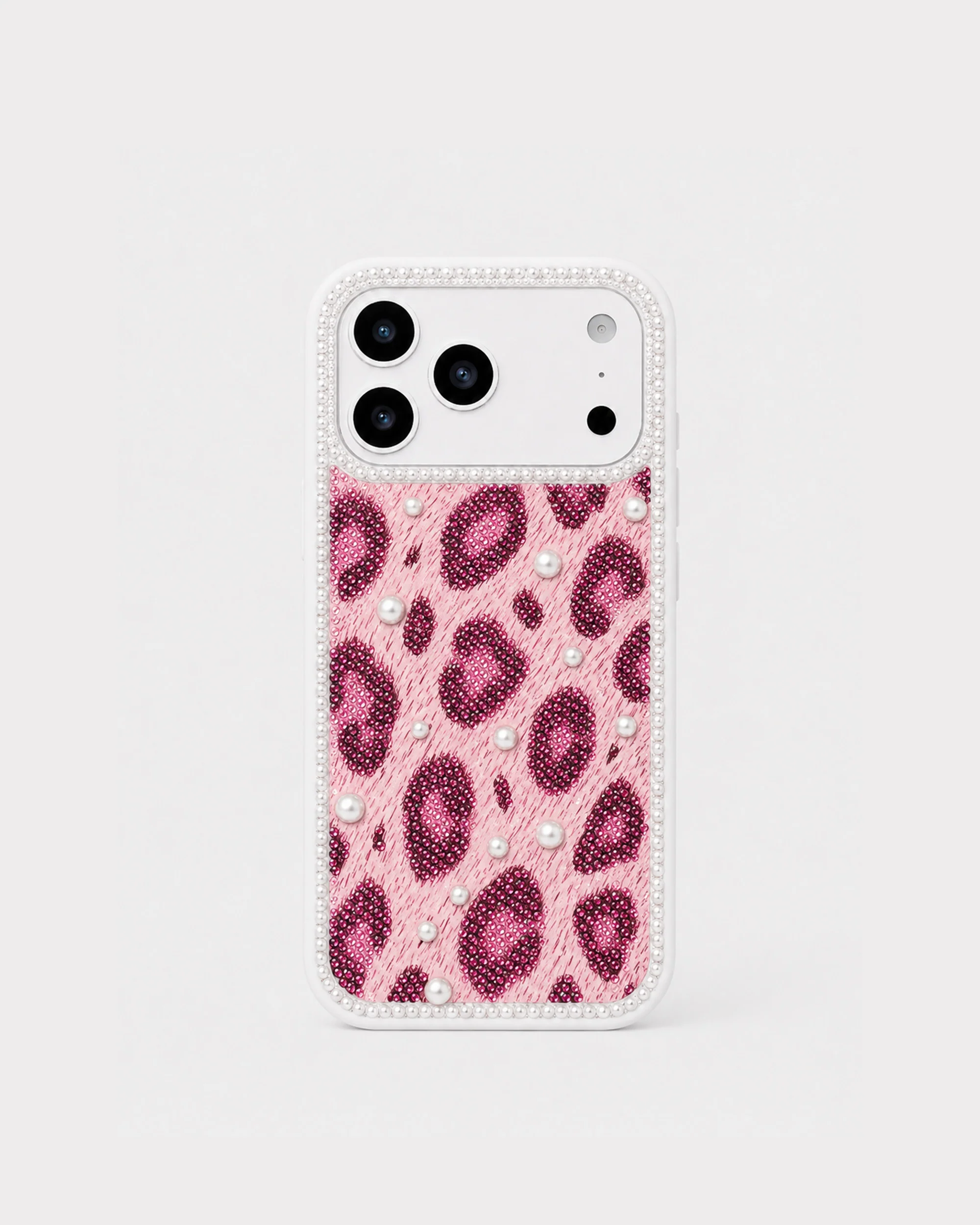 Pearl Leopard Artificial Crystal Phone Case - Pink