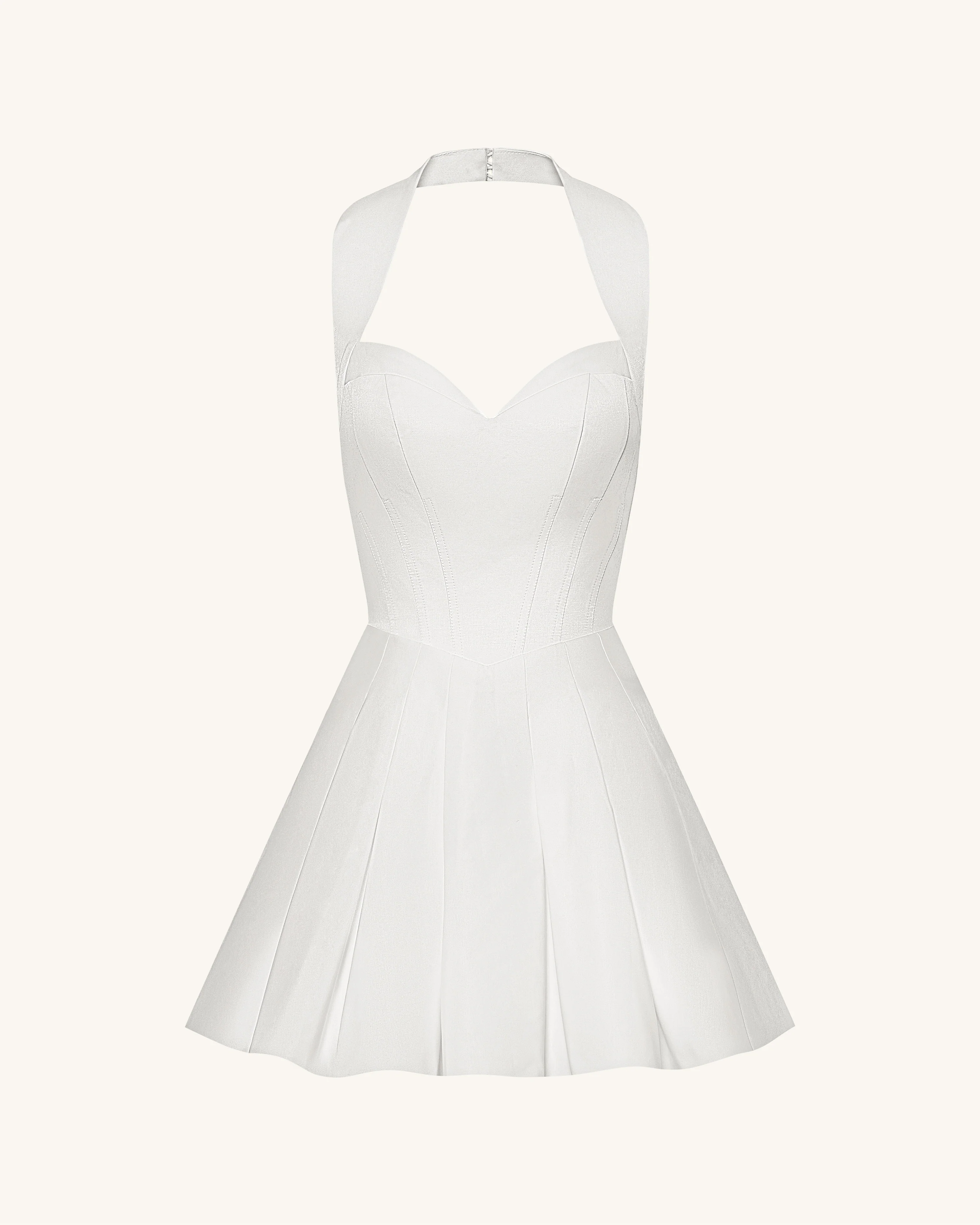 Pleated Bustier Halter Mini Dress - White - Image 4
