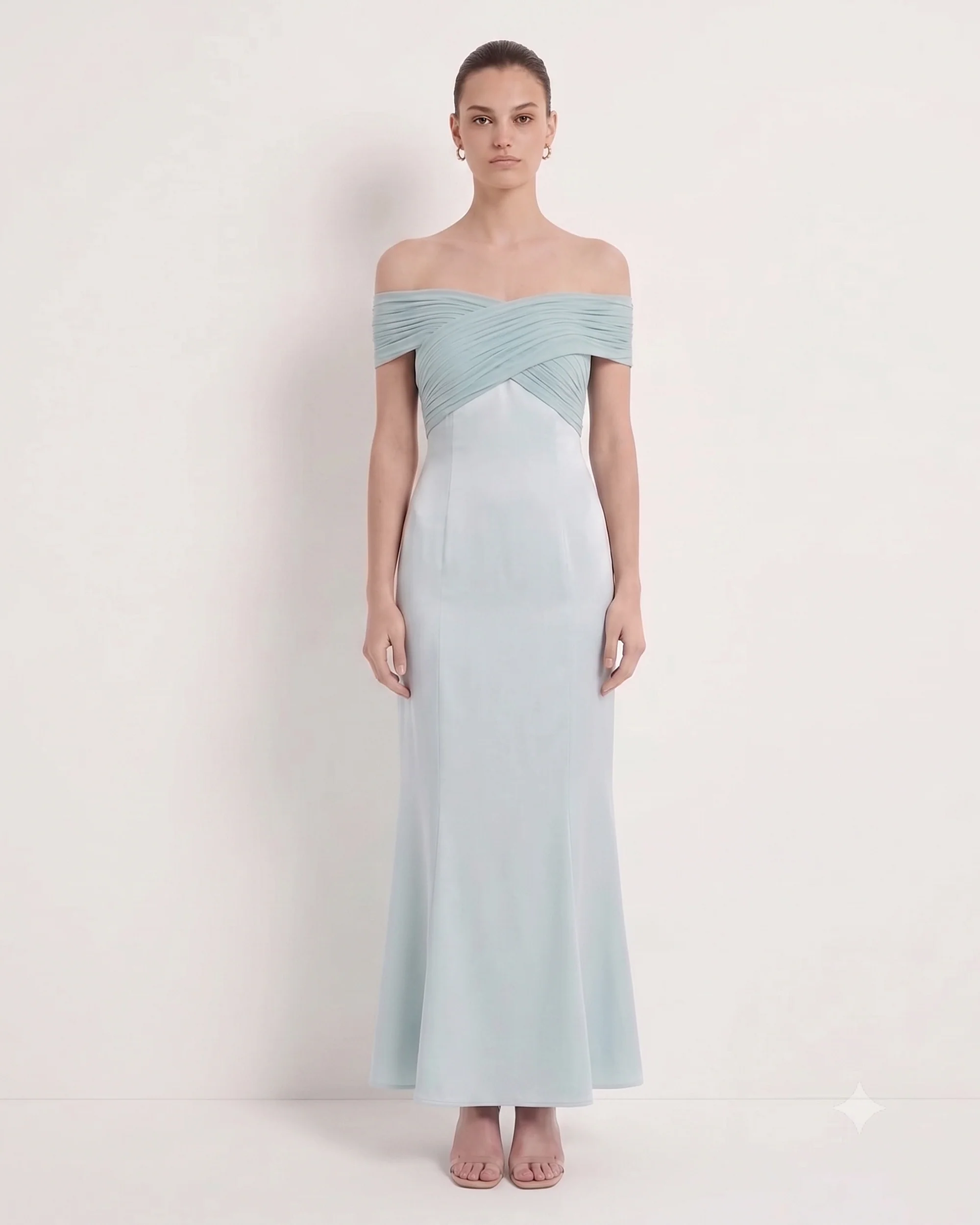 Pleated Cross-Halter Satin Maxi Dress - Dusty Blue - Image 3