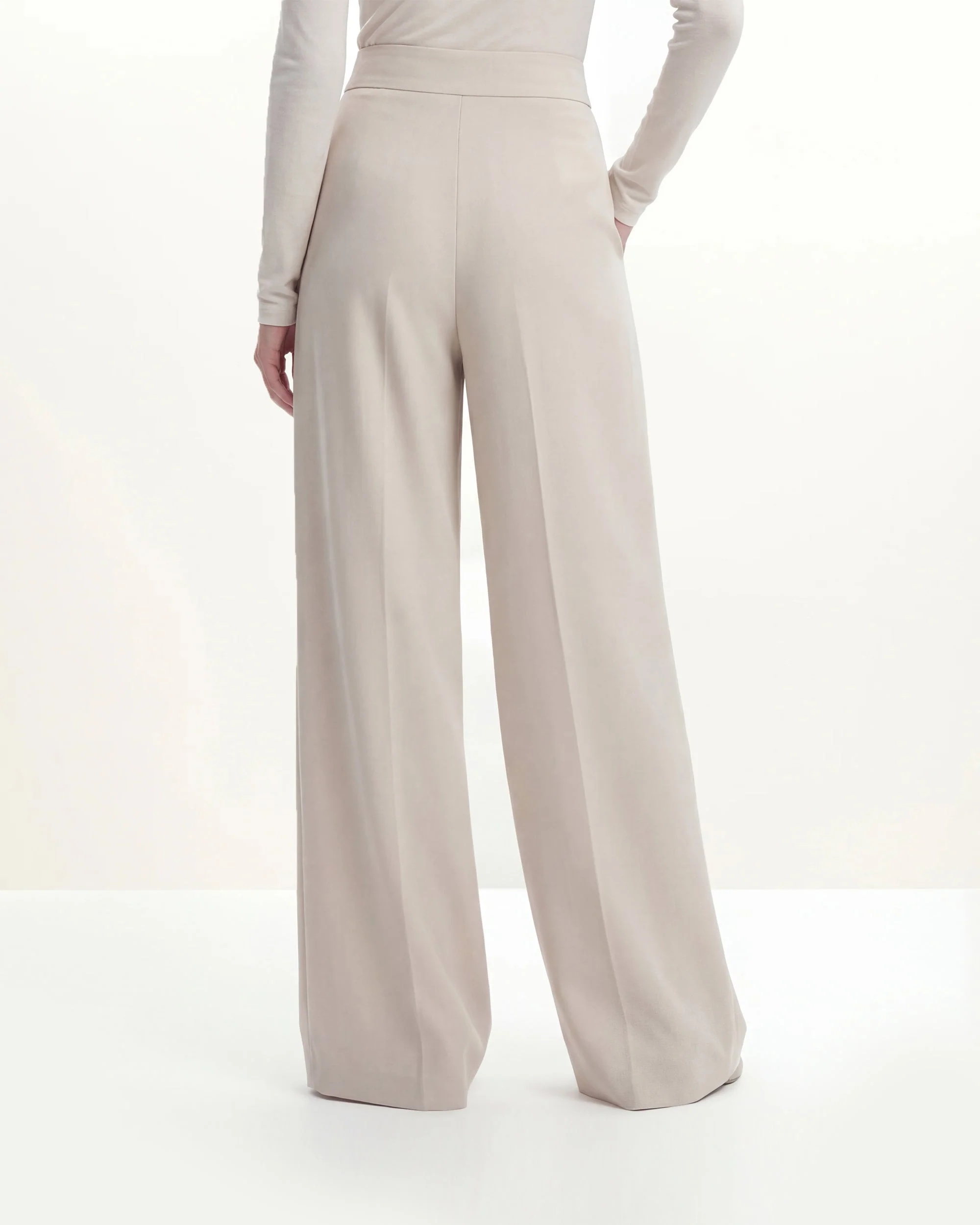 Pleated Wide-Leg Trousers - Beige - Image 3