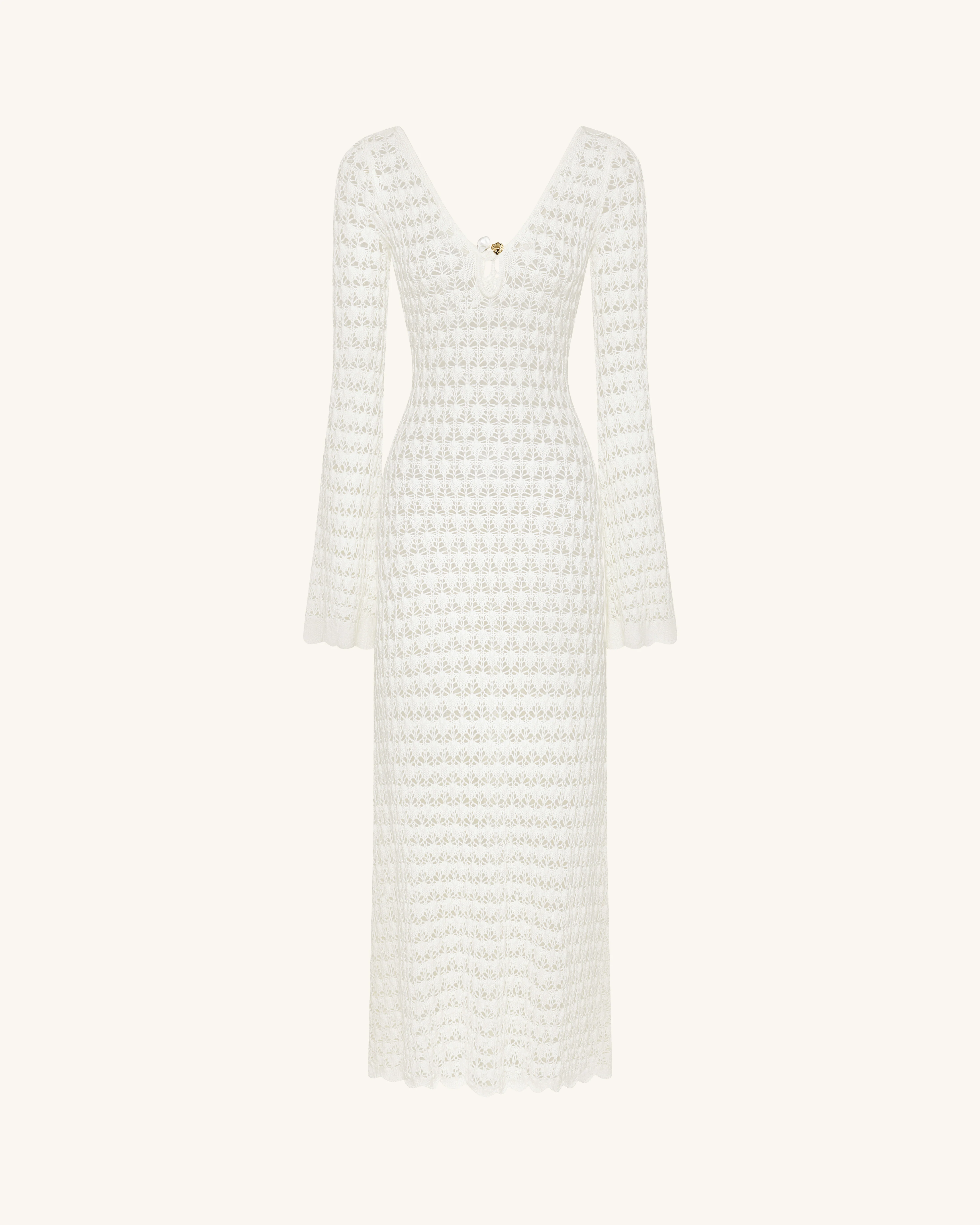 Pointelle Knit Keyhole Maxi Dress - White - Image 2