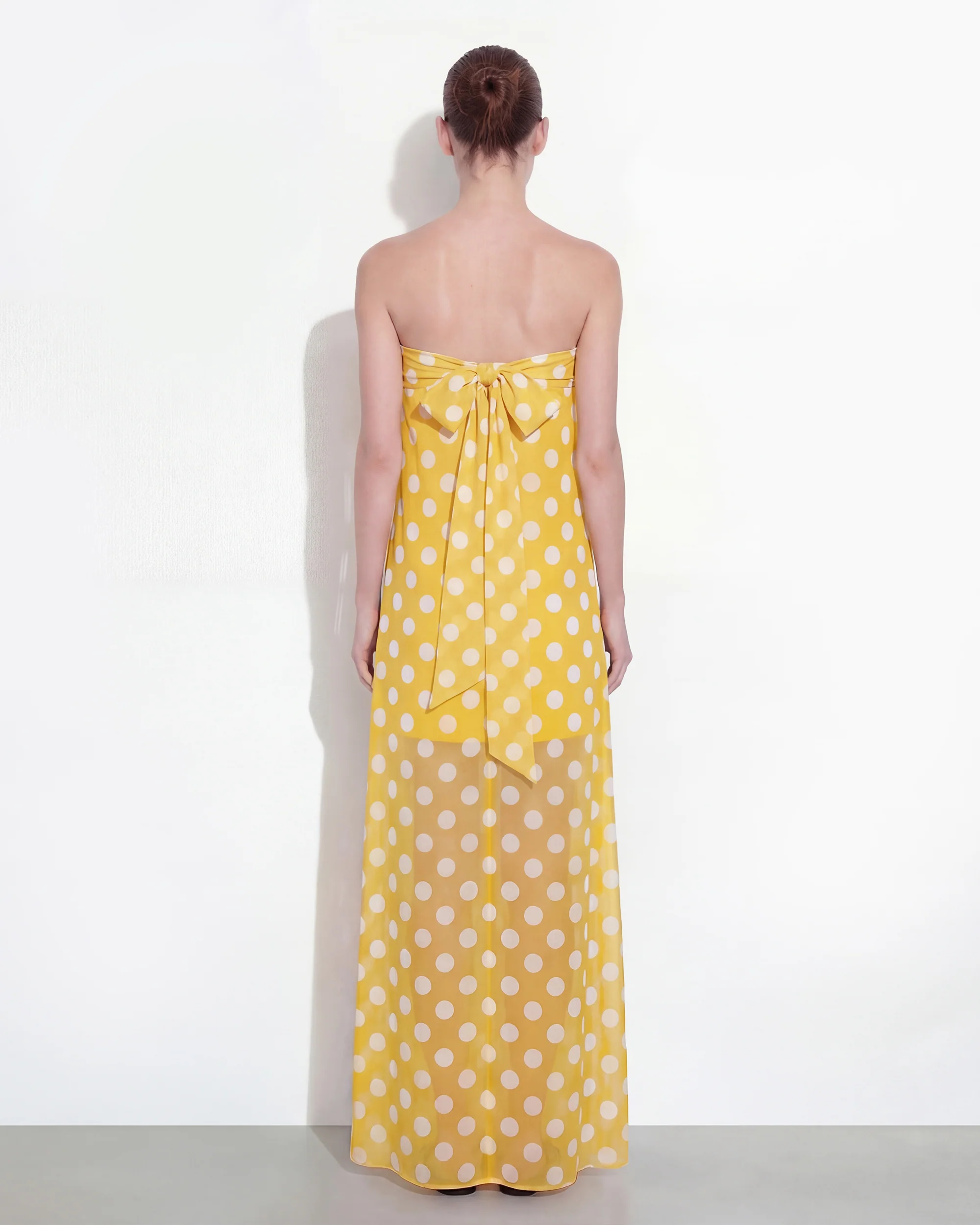 Polka-Dot Strapless Maxi Dress - Yellow - Image 2