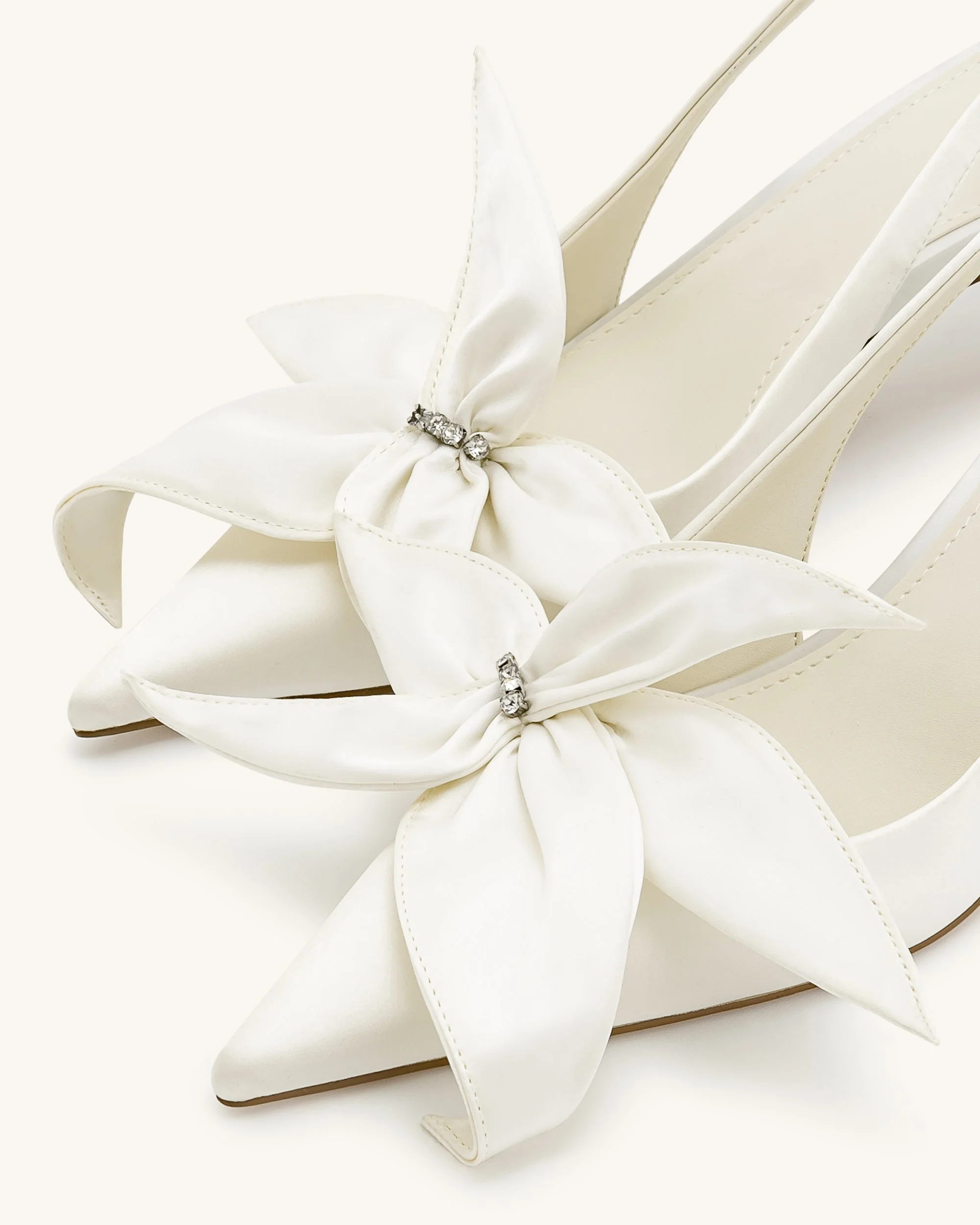 Queena Floral Appliques Slingback Pumps - Ivory White - Image 5