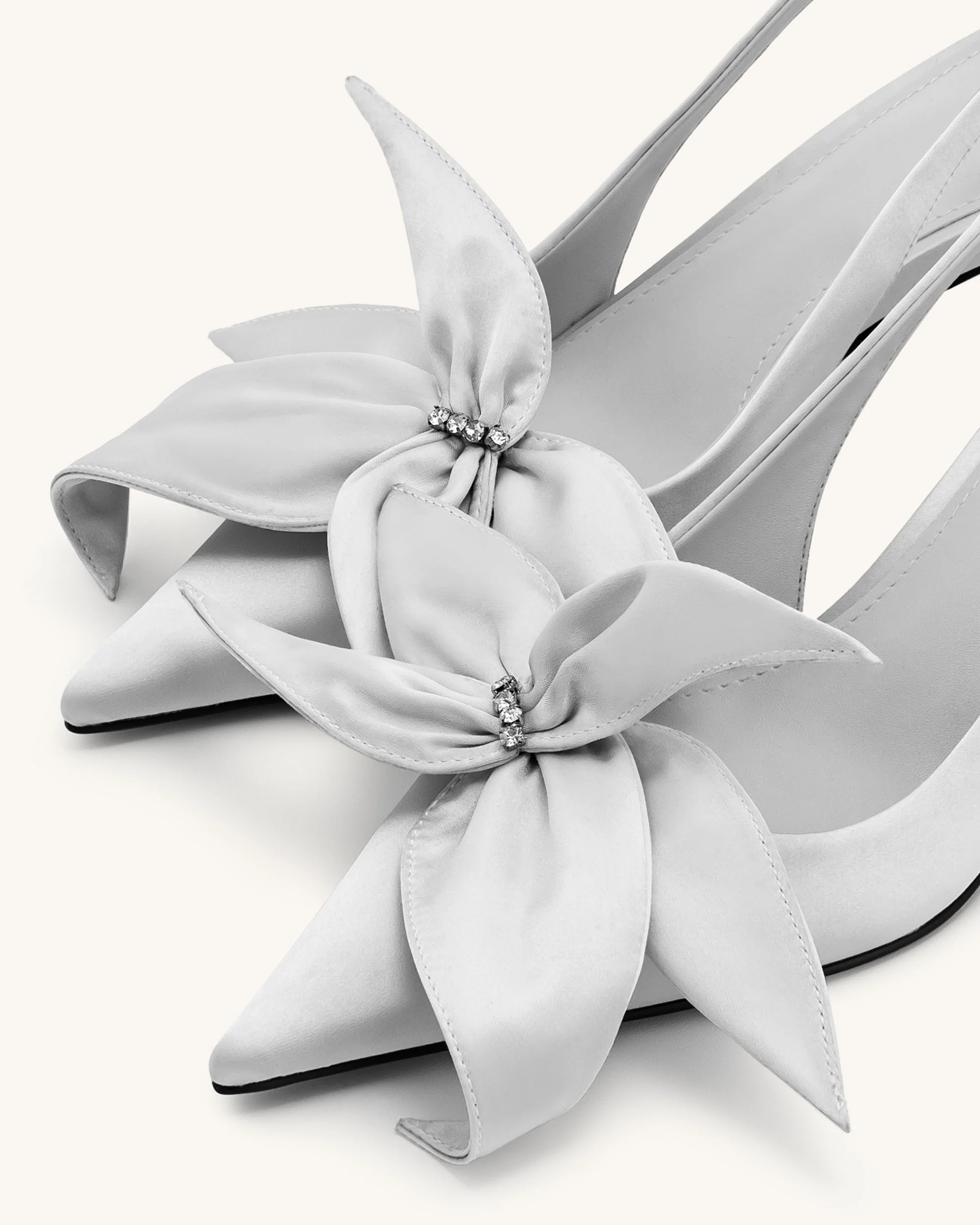 Queena Floral Appliques Slingback Pumps - Silver - Image 6