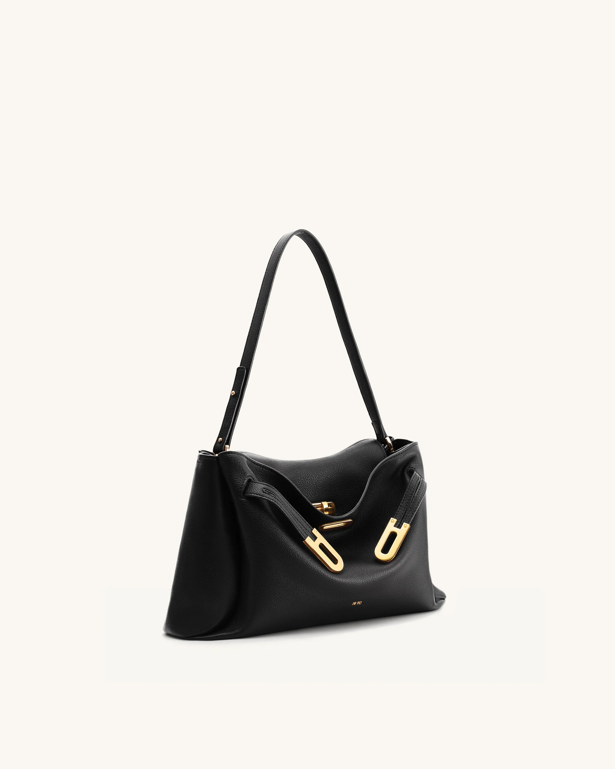 Rhea Pebbled Double Buckle Shoulder Bag - Black - Image 3