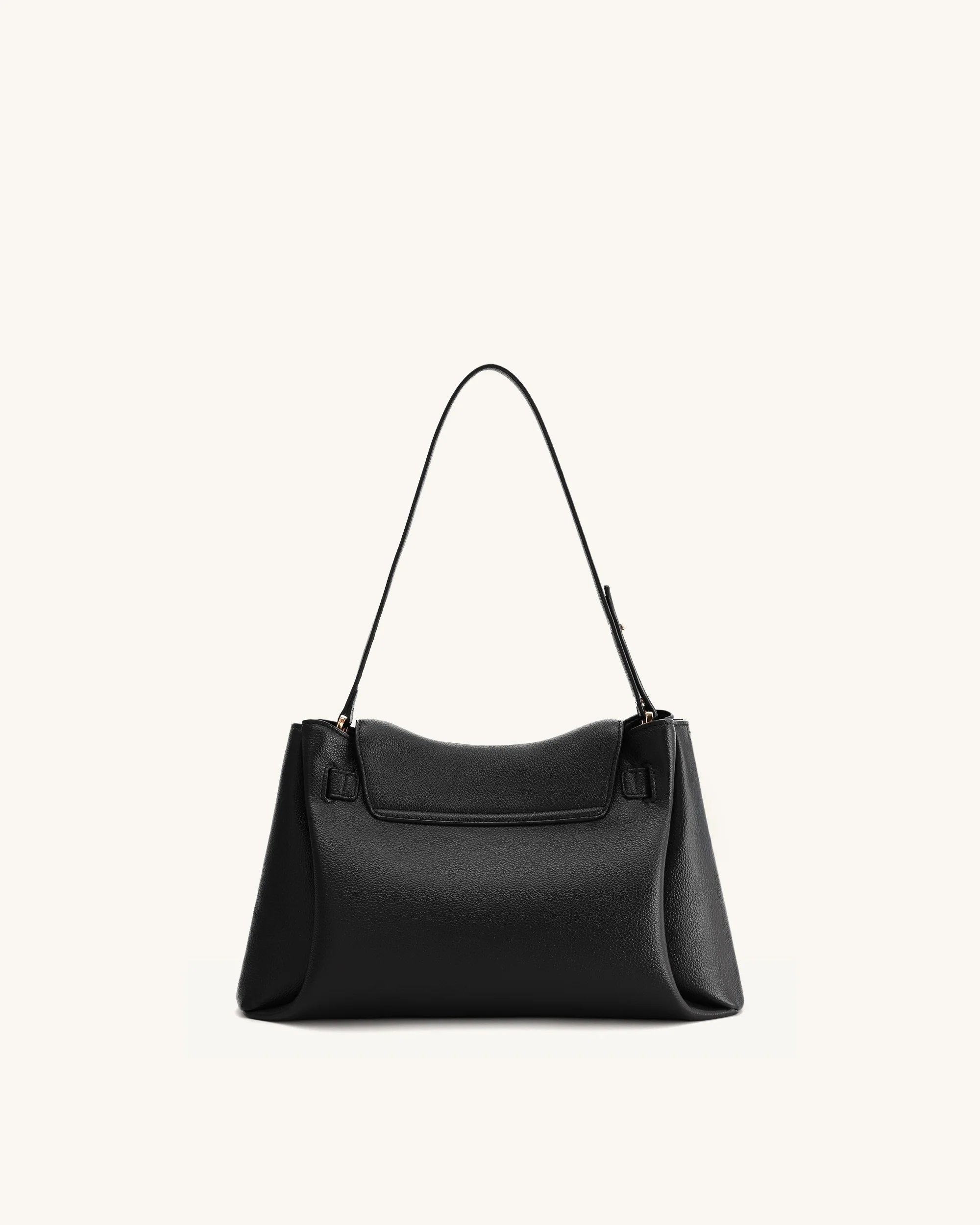 Rhea Pebbled Double Buckle Shoulder Bag - Black - Image 4