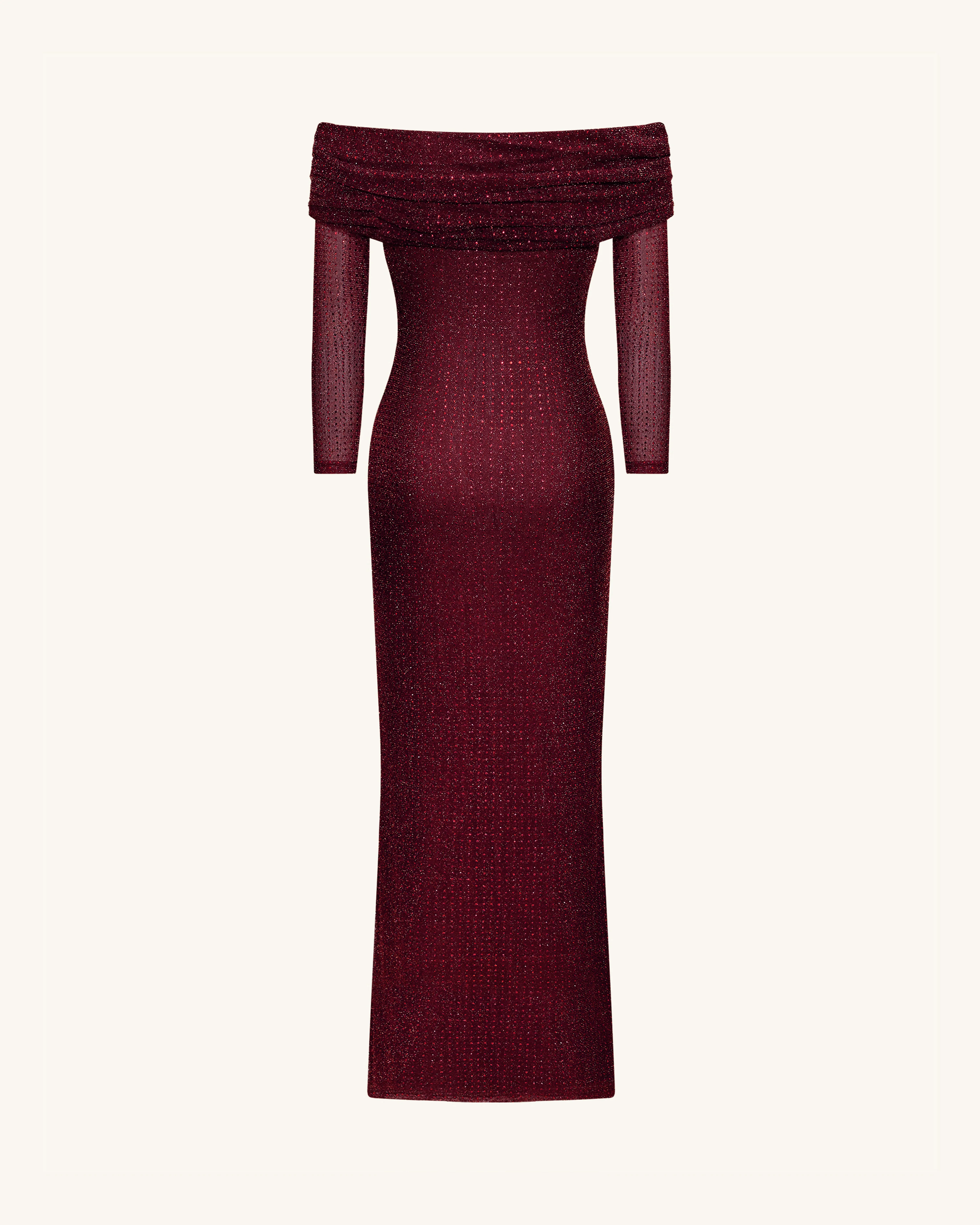 Rhinestone Mesh Off-Shoulder Maxi Dress - Claret - Image 4