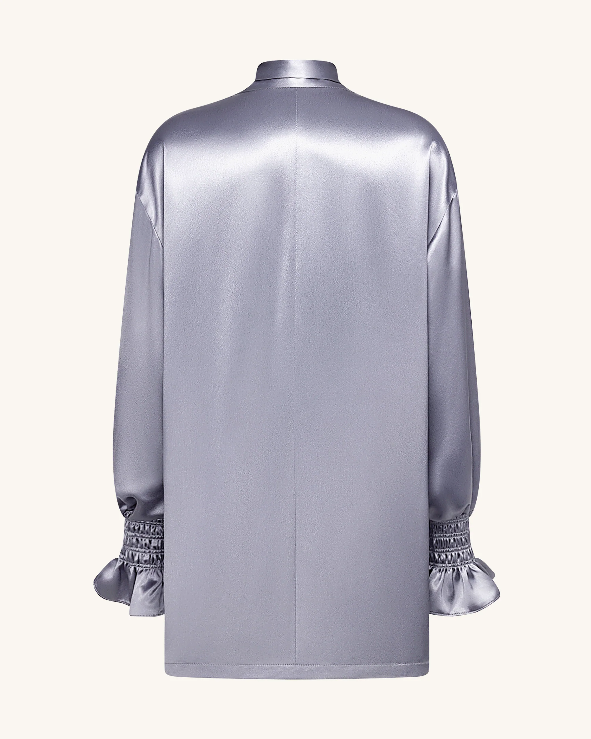 Ribbon Tie Balloon Sleeve Longline Blazer - Silver - Image 4