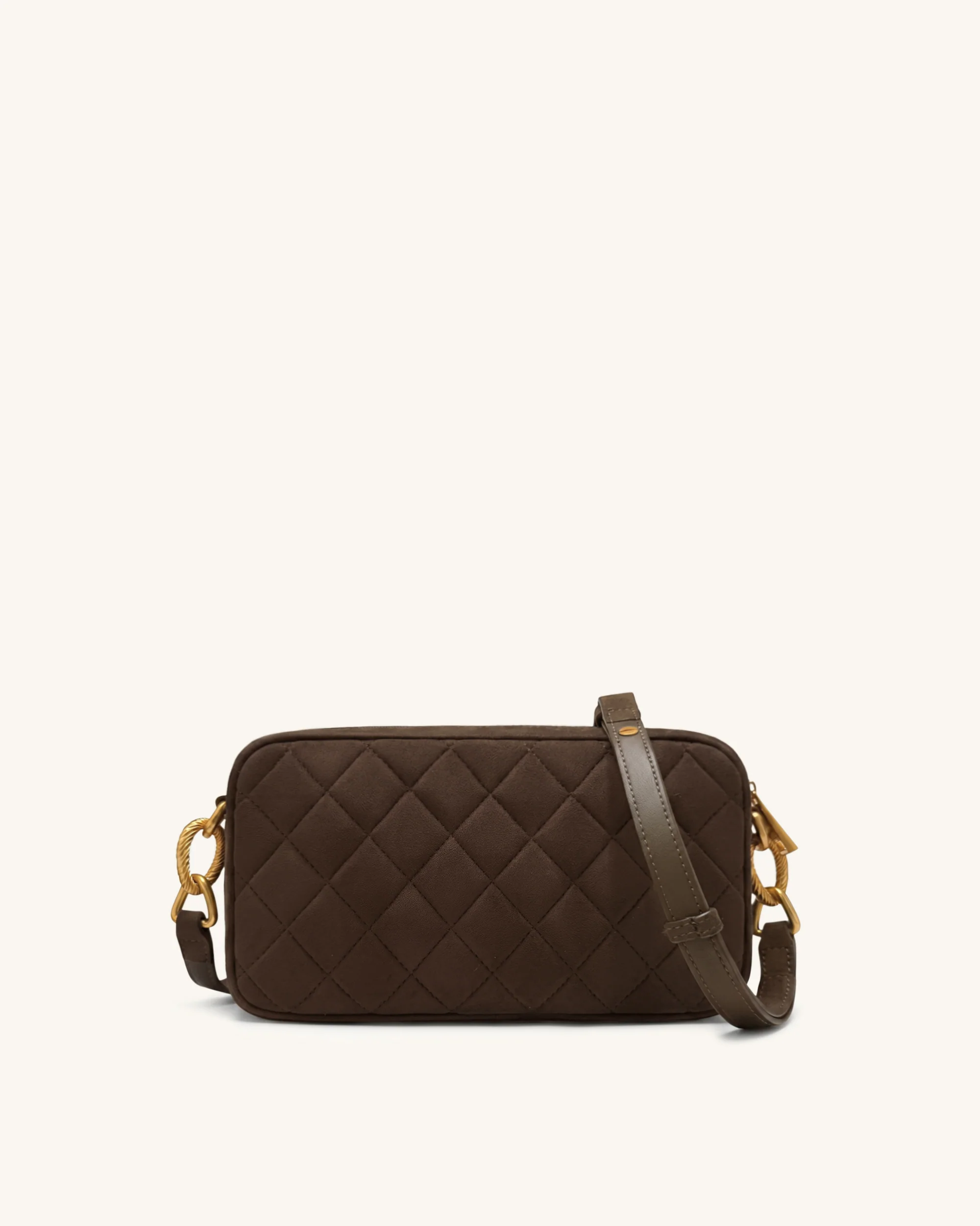 Riley Faux Suede Dachshund Quilted Shoulder Bag - Dark Brown - Image 3