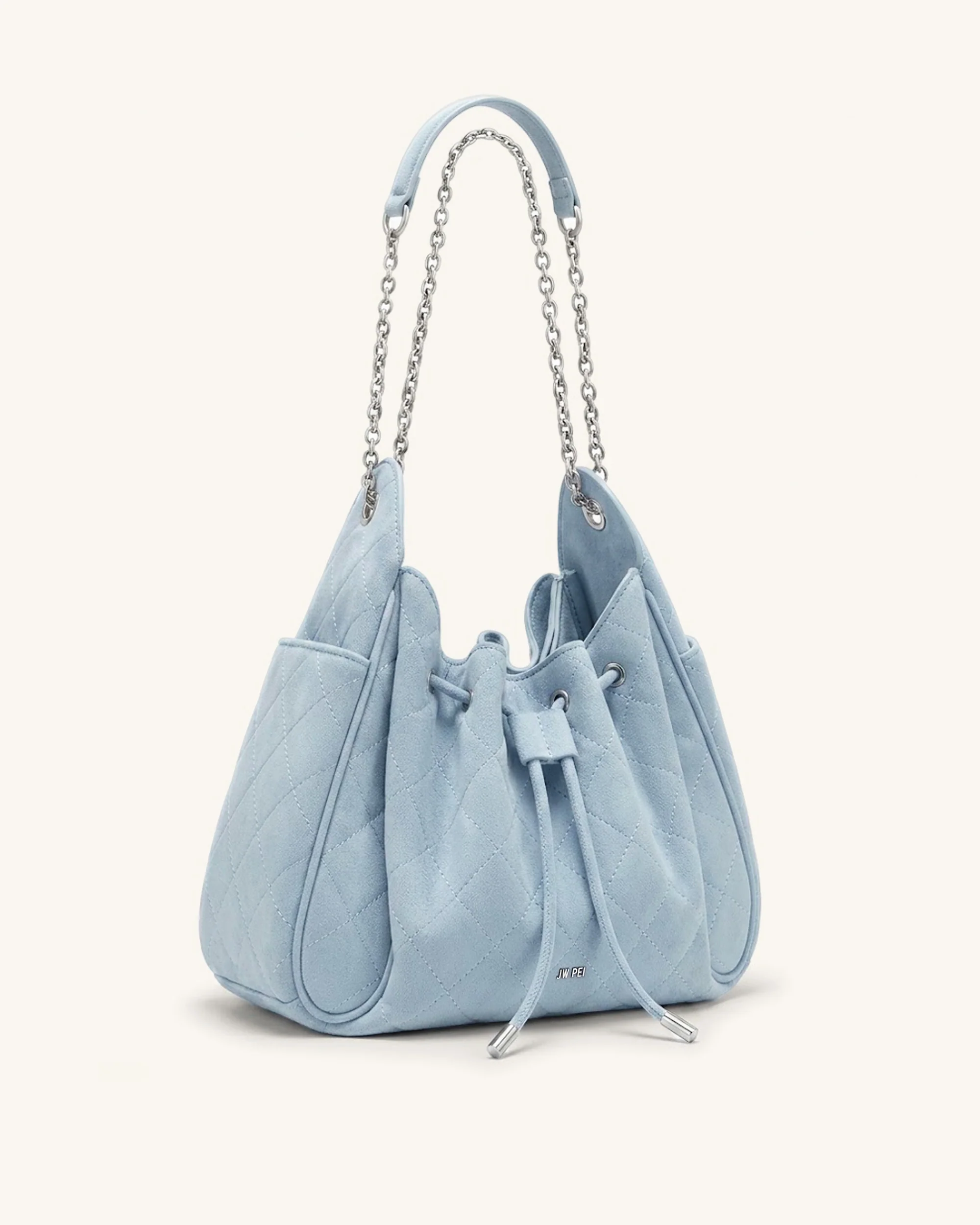 Rowan Faux Suede Quilted Chain Bucket Bag - Blue - Image 2