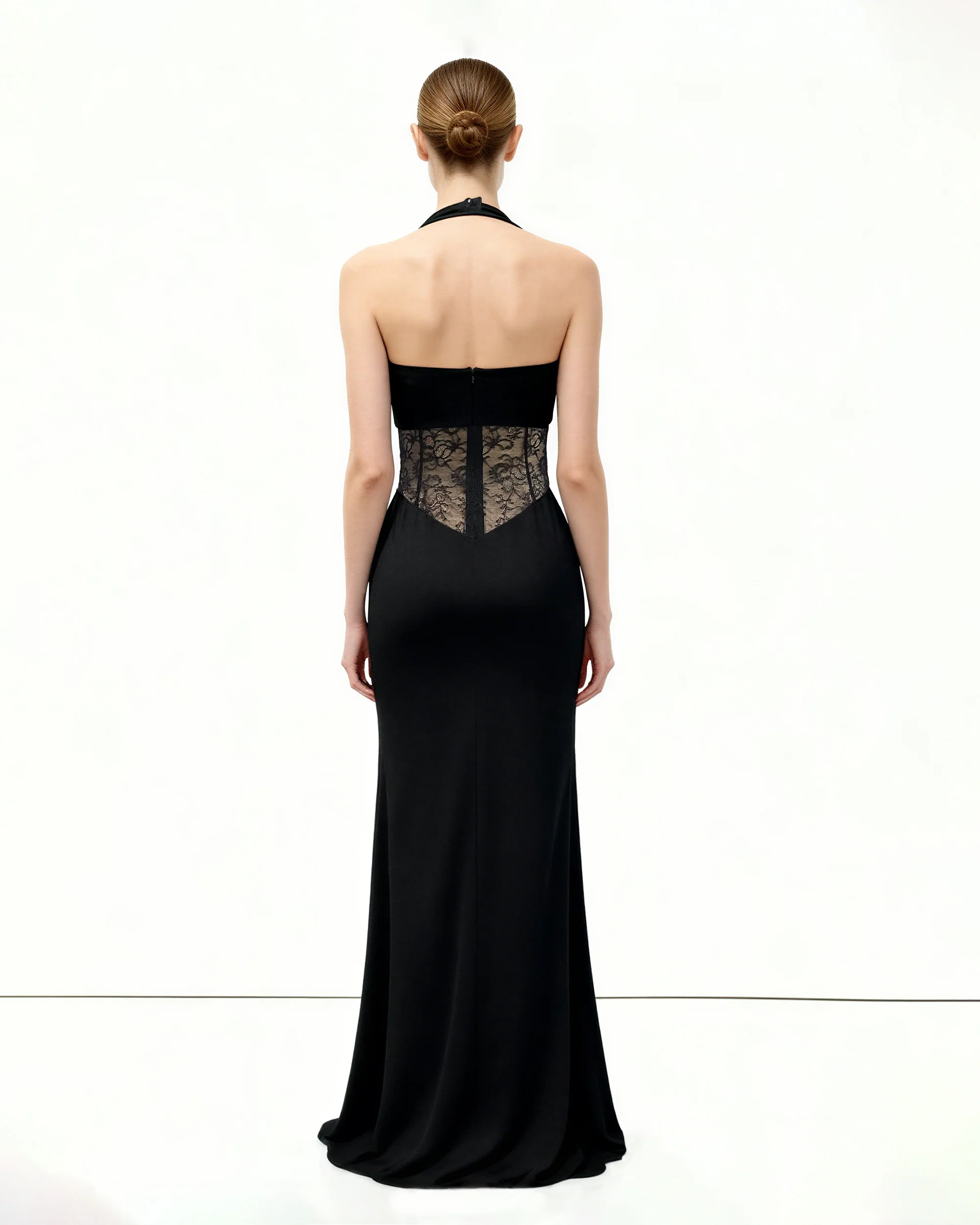Ruched Lace Panel Maxi Dress - Black - Image 2