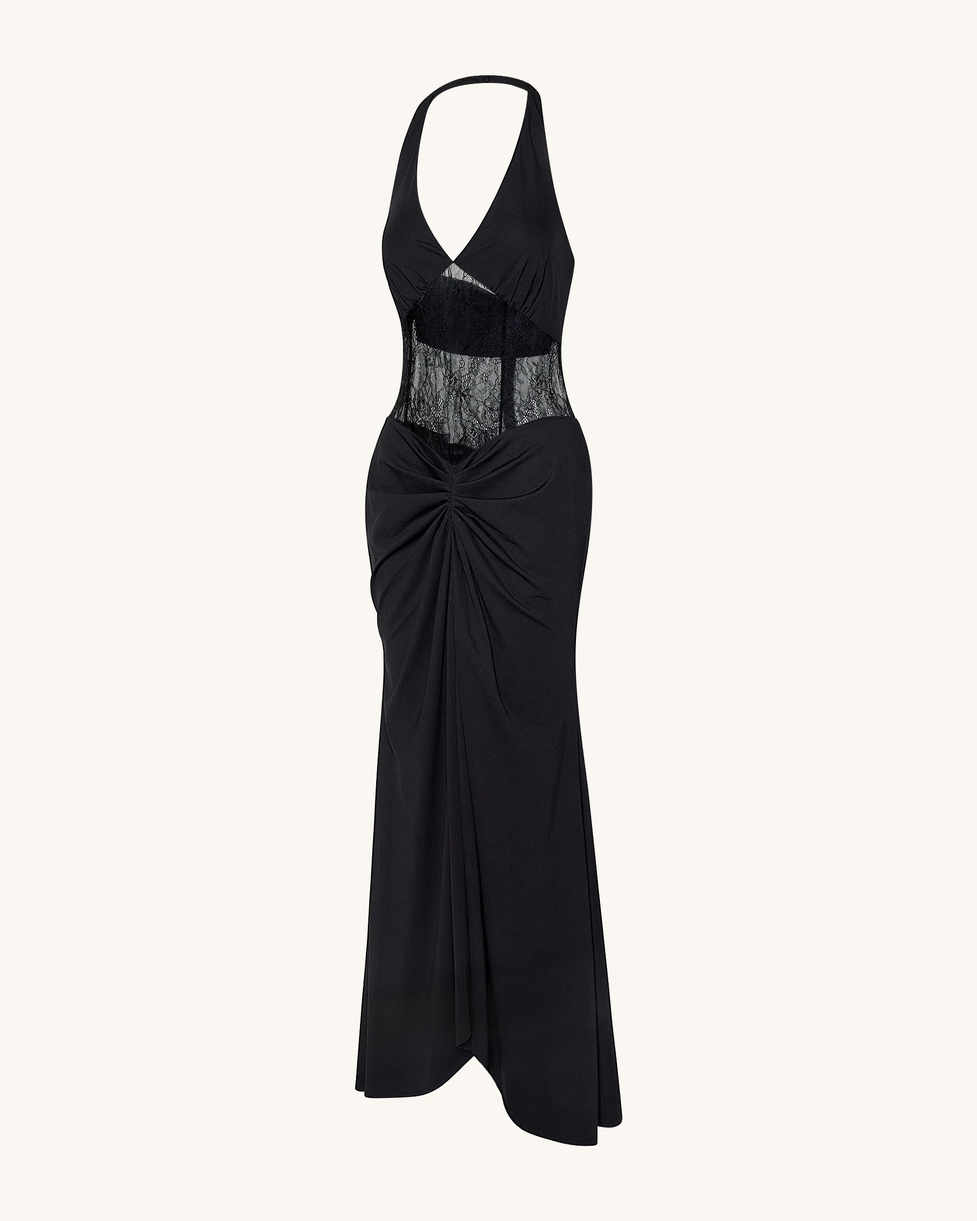 Ruched Lace Panel Maxi Dress - Black - Image 4