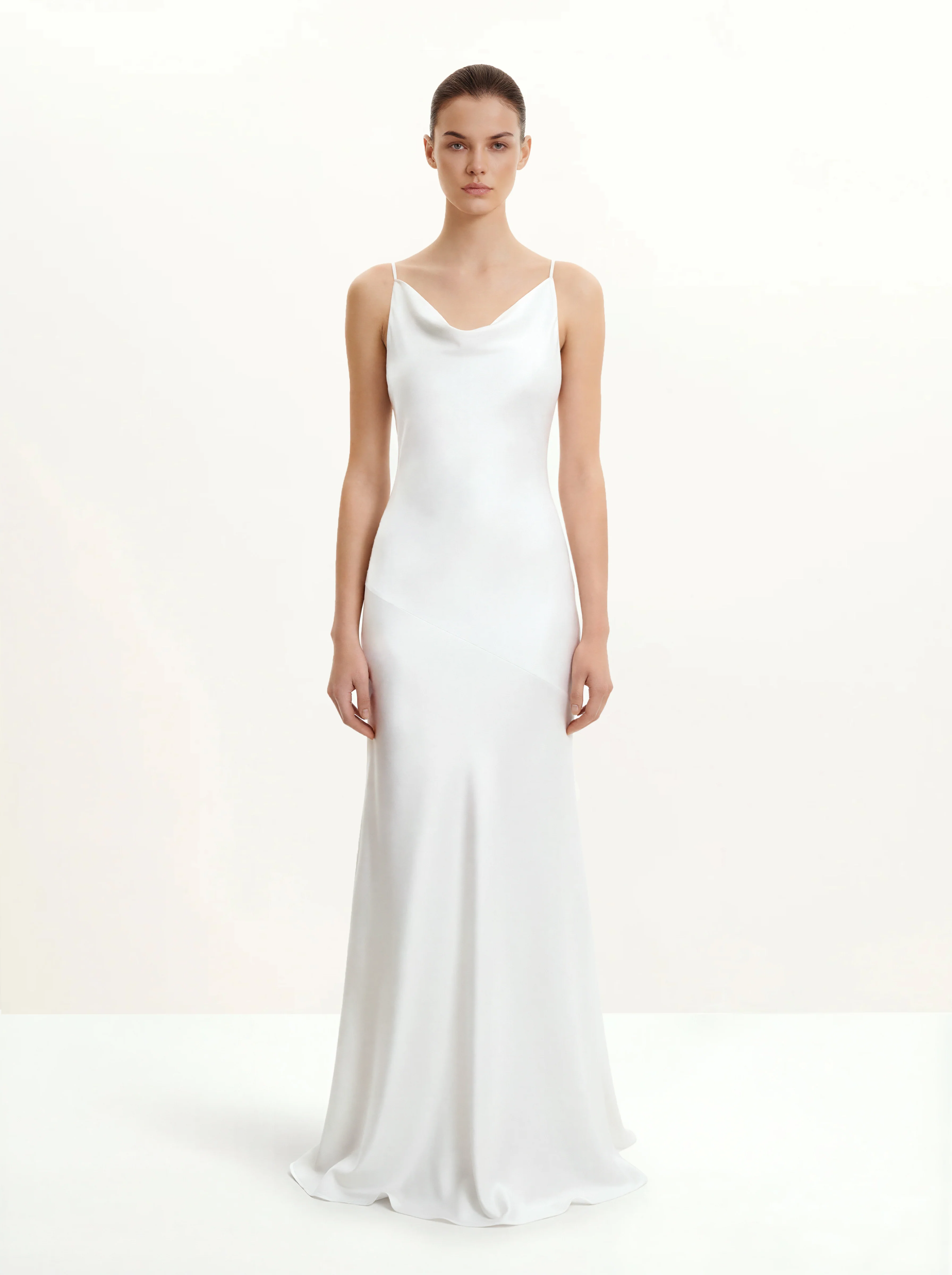 Satin Cowl-Neck Bow-Back Maxi Dress - White - Image 3