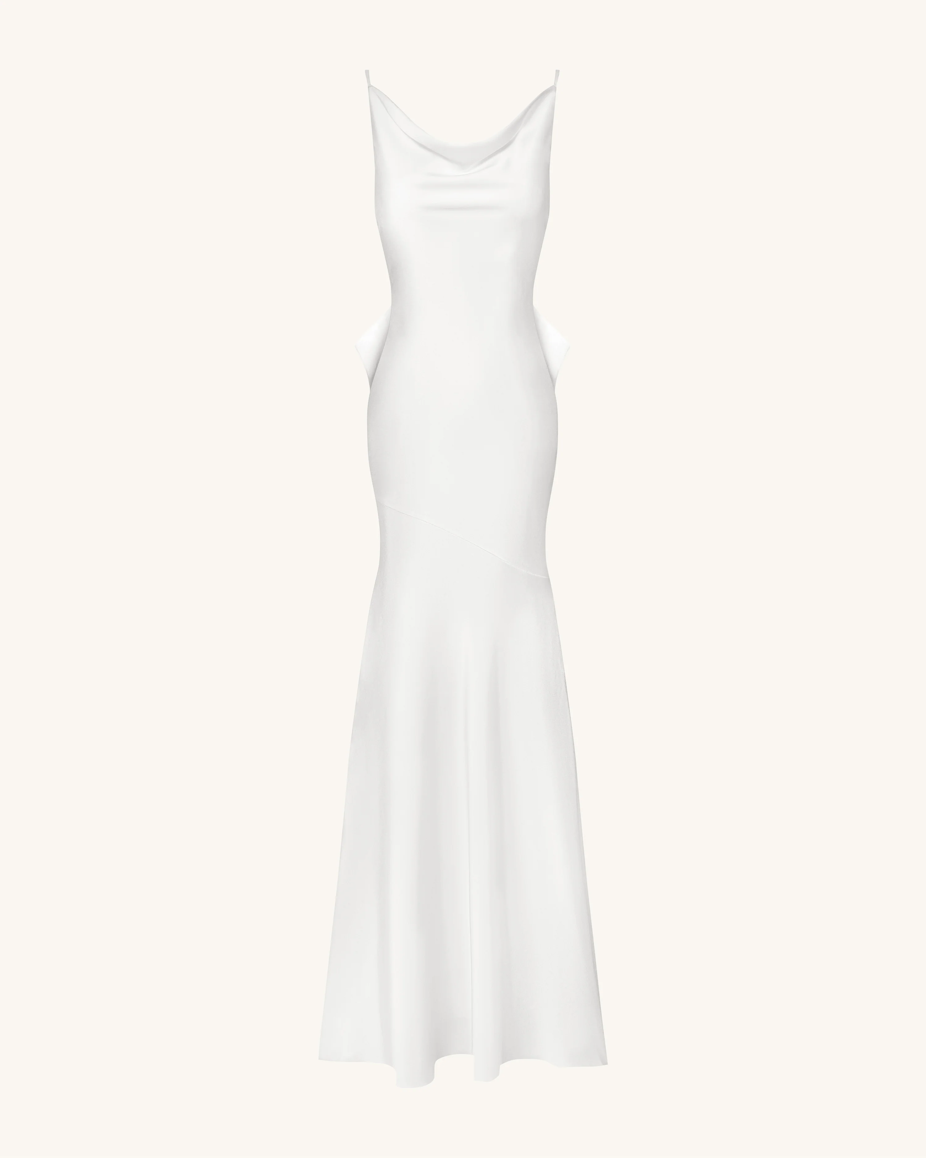 Satin Cowl-Neck Bow-Back Maxi Dress - White - Image 4