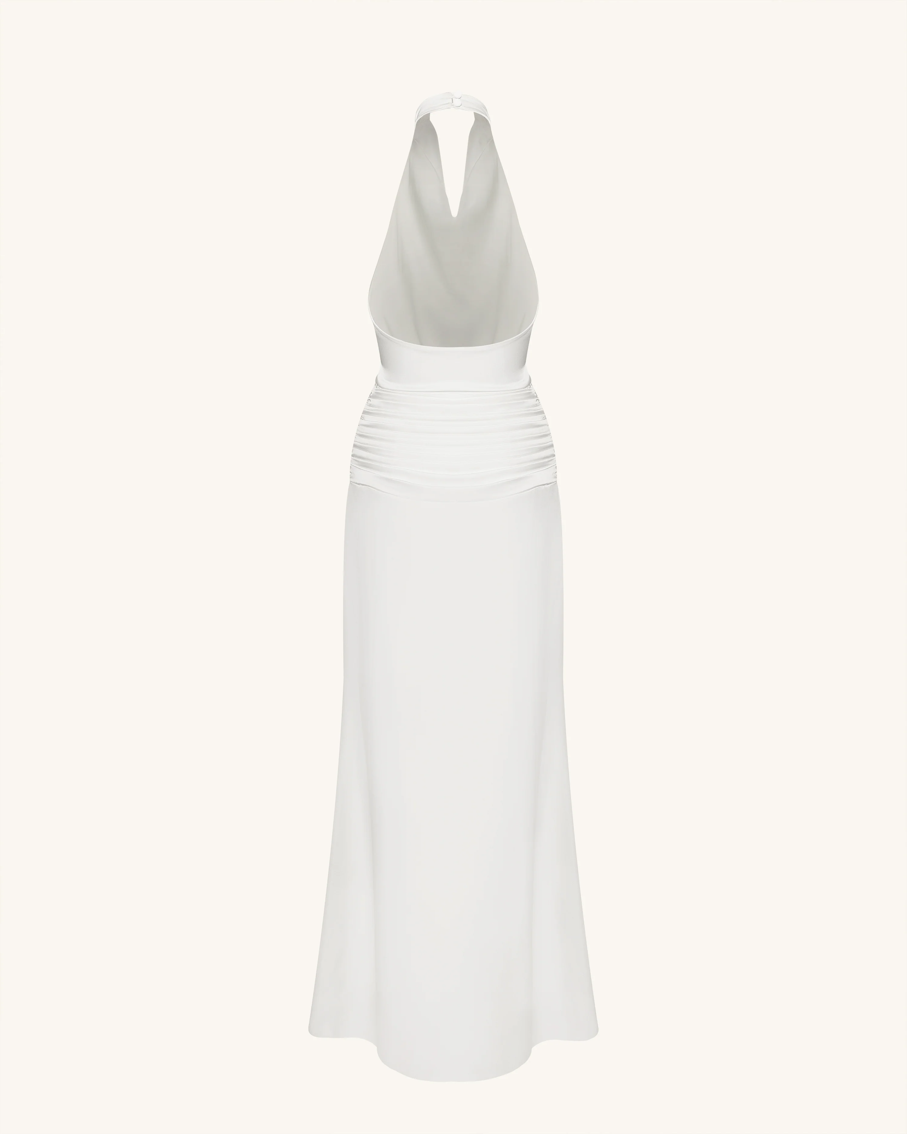Satin Cowl Neck Ruched Maxi Gown - White - Image 6