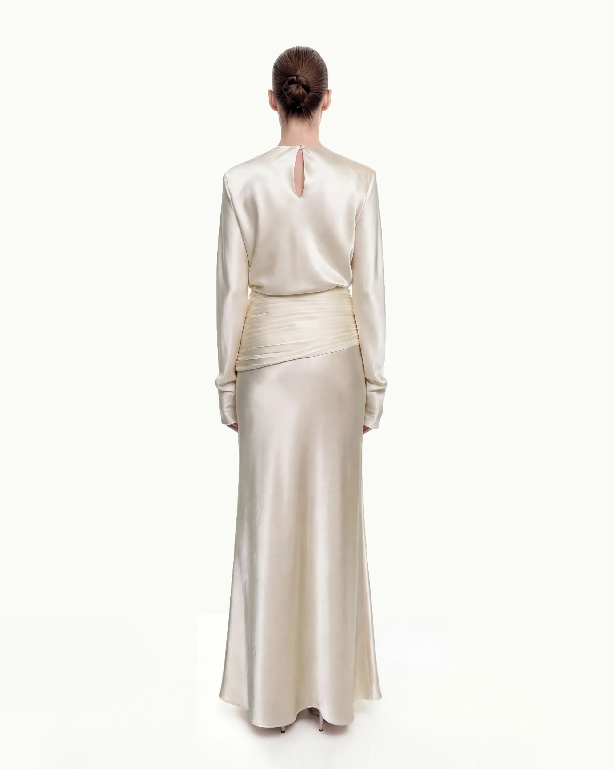 Satin-Feel Draped Maxi Skirt - Cream - Image 3