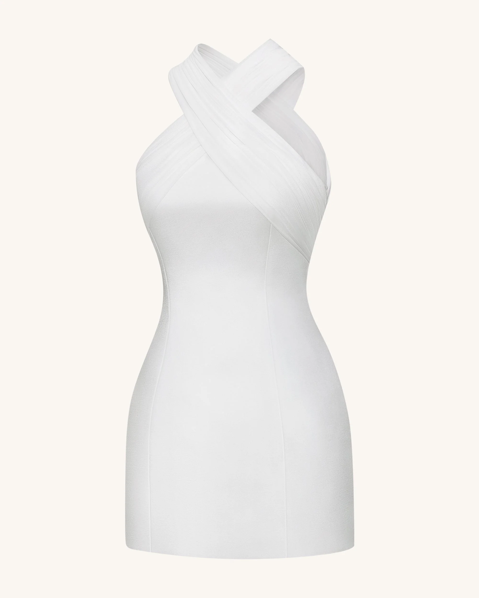 Satin Mini Dress with Tulle Cross-Halter - White - Image 7