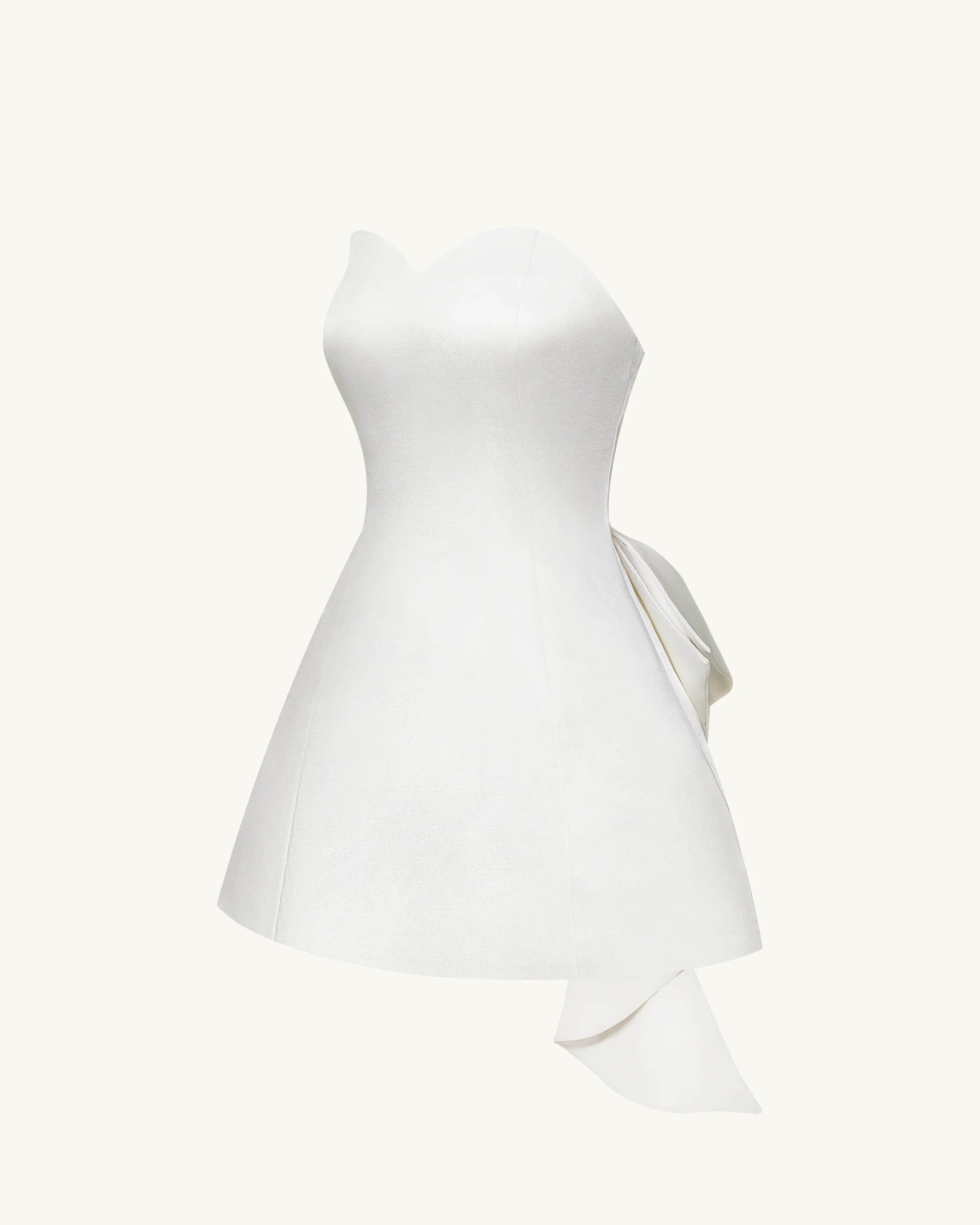 Satin Strapless Bow-Back Mini Dress - White - Image 5