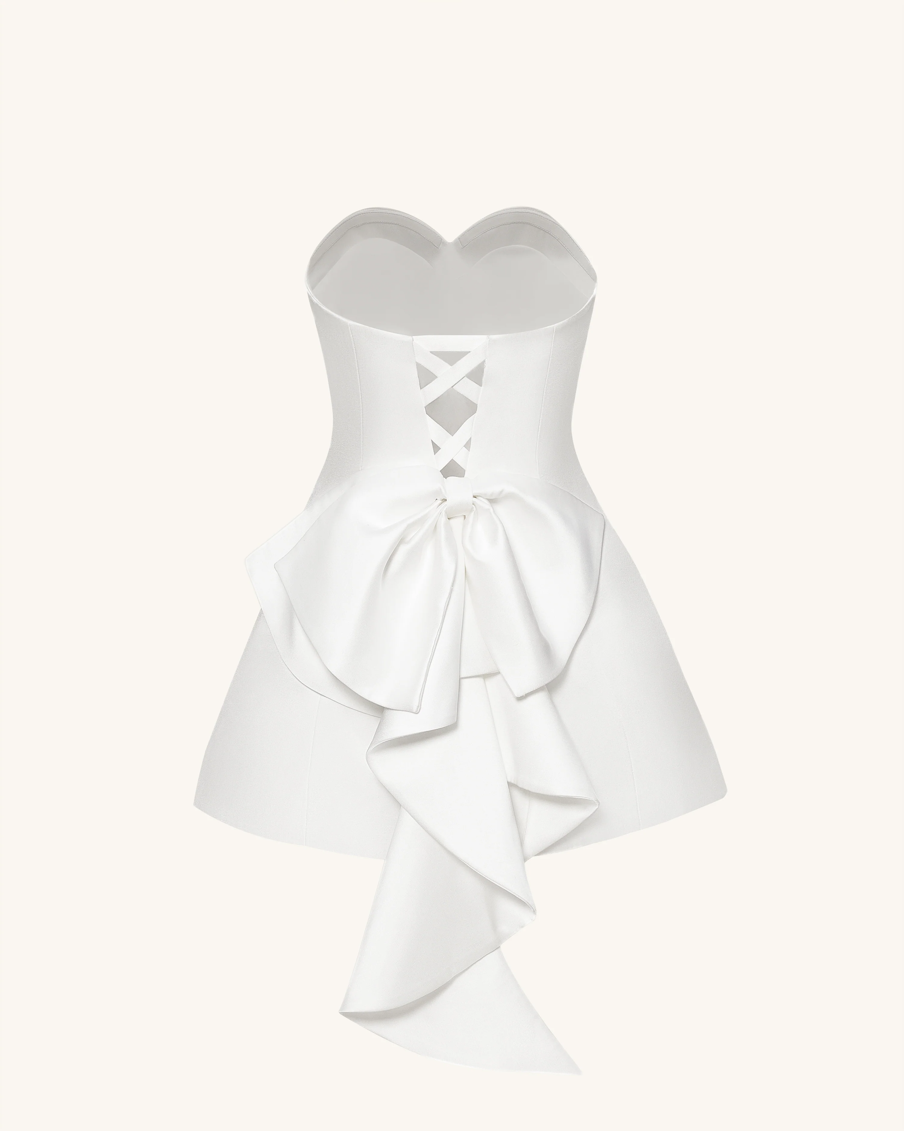 Satin Strapless Bow-Back Mini Dress - White - Image 6