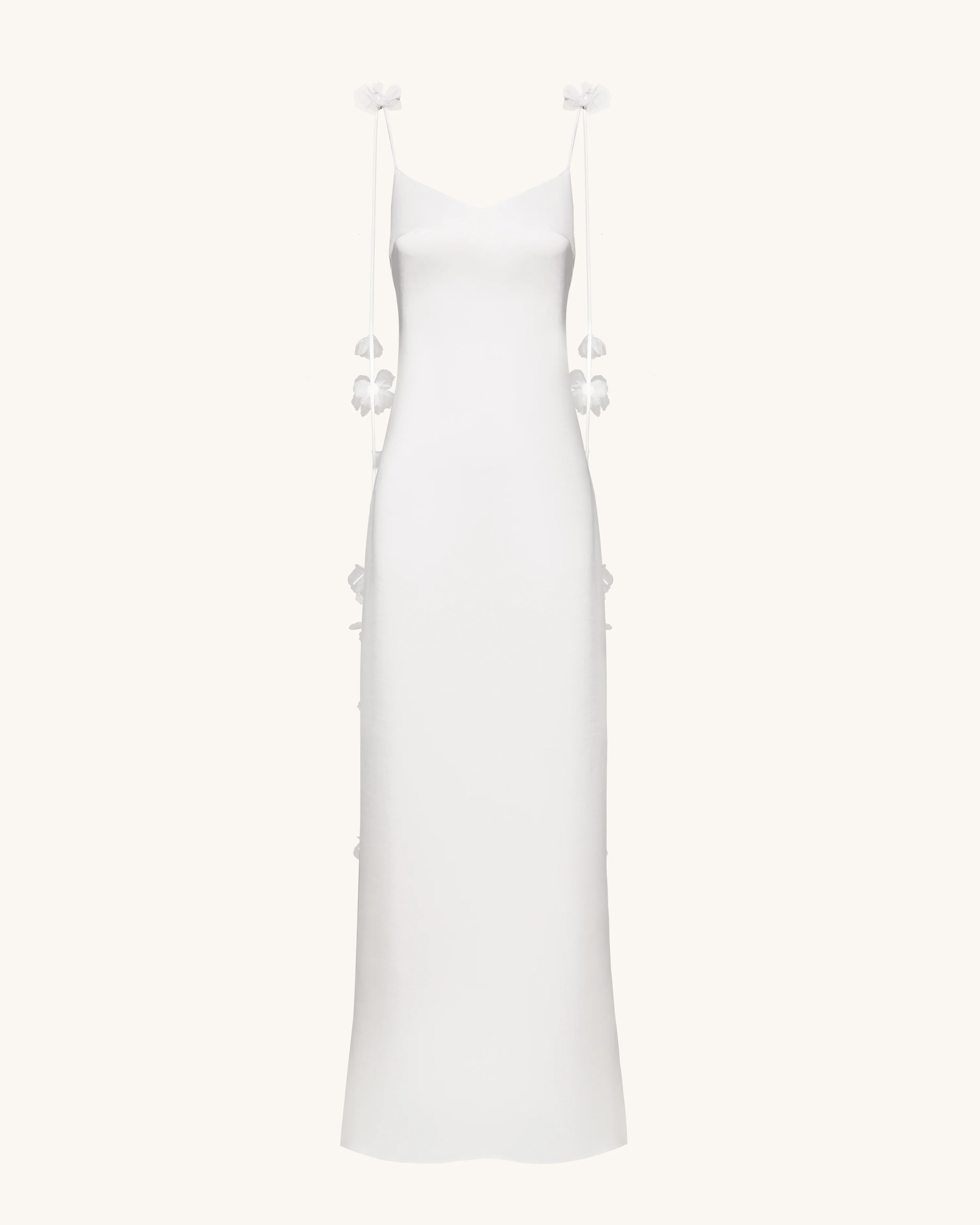 Satin Strappy Maxi Dress with Floral Streamers - White - Image 4