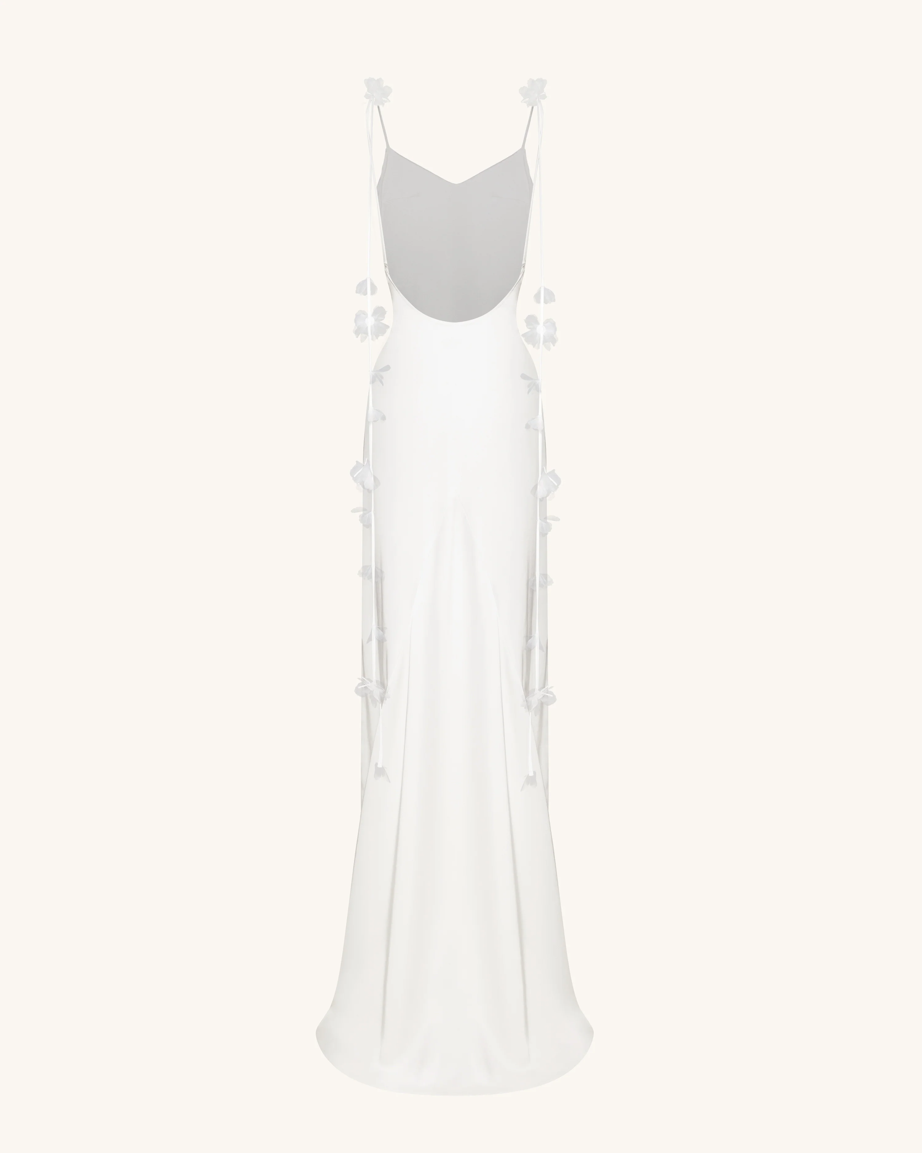 Satin Strappy Maxi Dress with Floral Streamers - White - Image 6