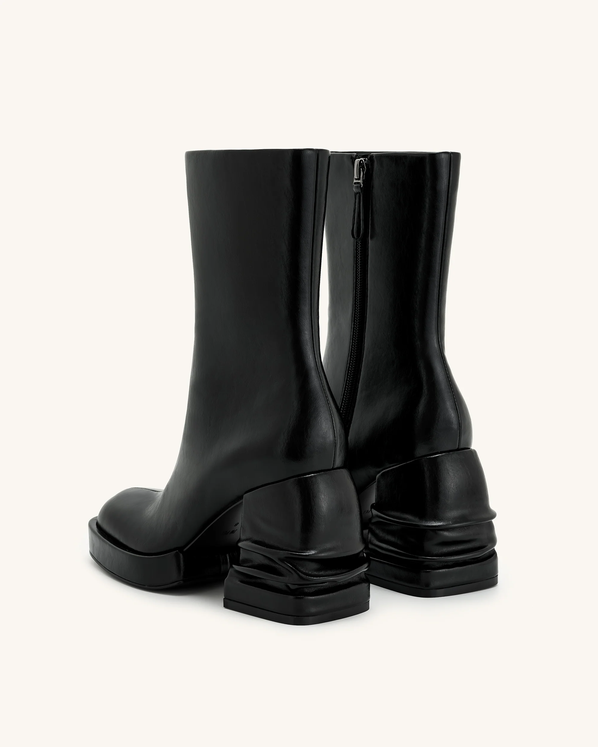 Saylor Round Toe Platform Ankle Boots - Black - Image 4