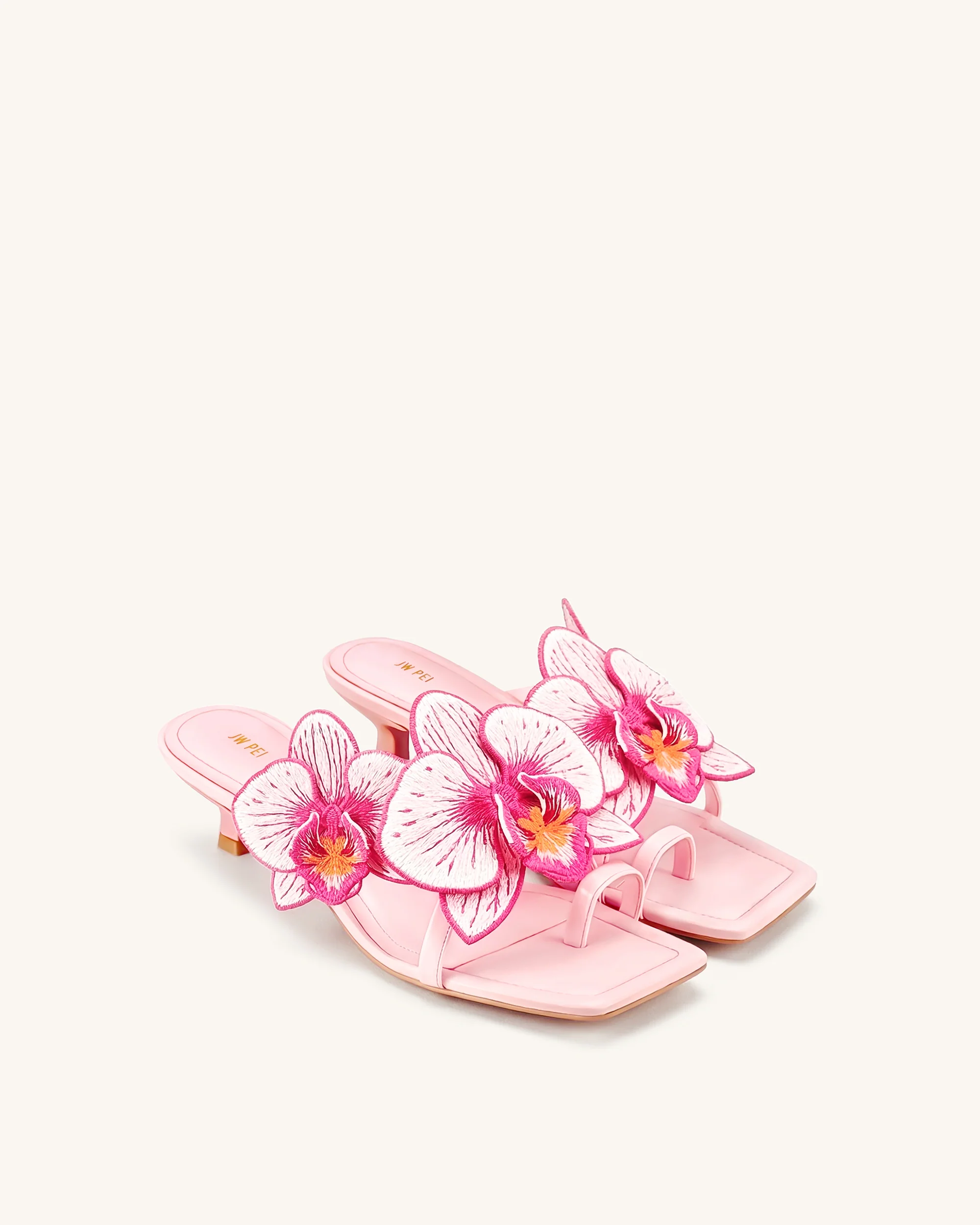 Serena Orchid Embroidered Toe Ring Heeled Sandals - Baby Pink - Image 2