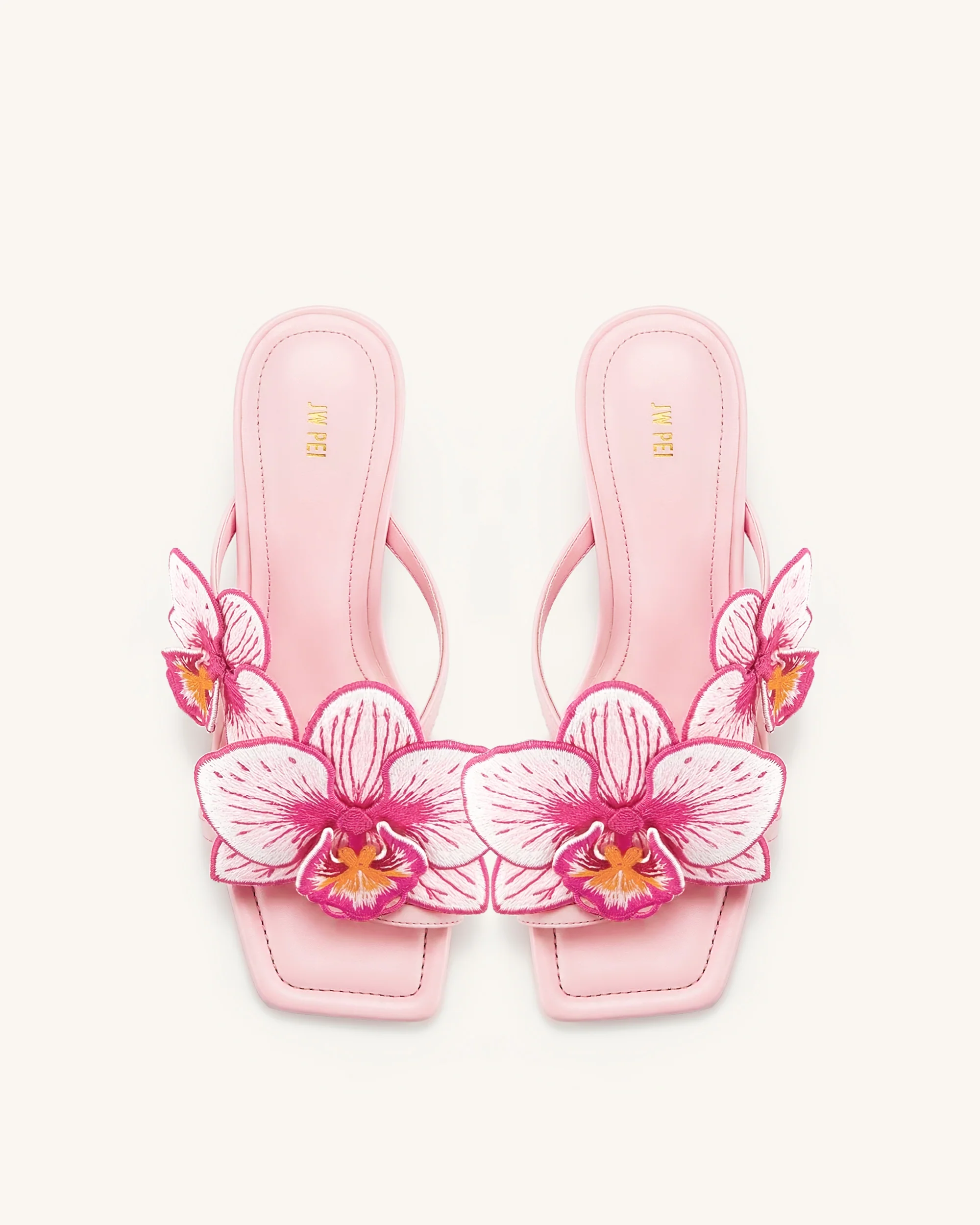 Serena Orchid Embroidered Toe Ring Heeled Sandals - Baby Pink - Image 3