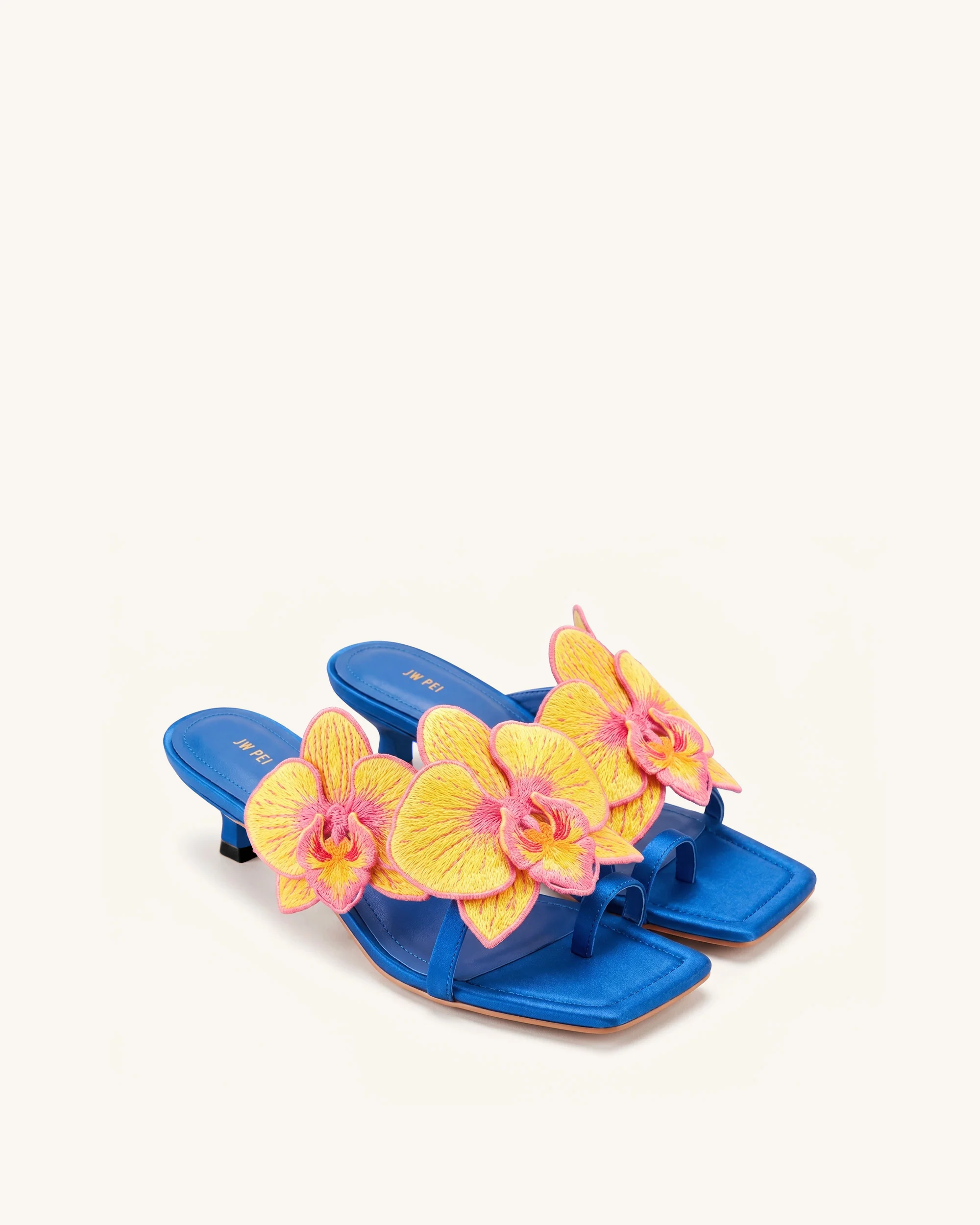 Serena Orchid Embroidered Toe Ring Heeled Sandals - Royal Blue - Image 2
