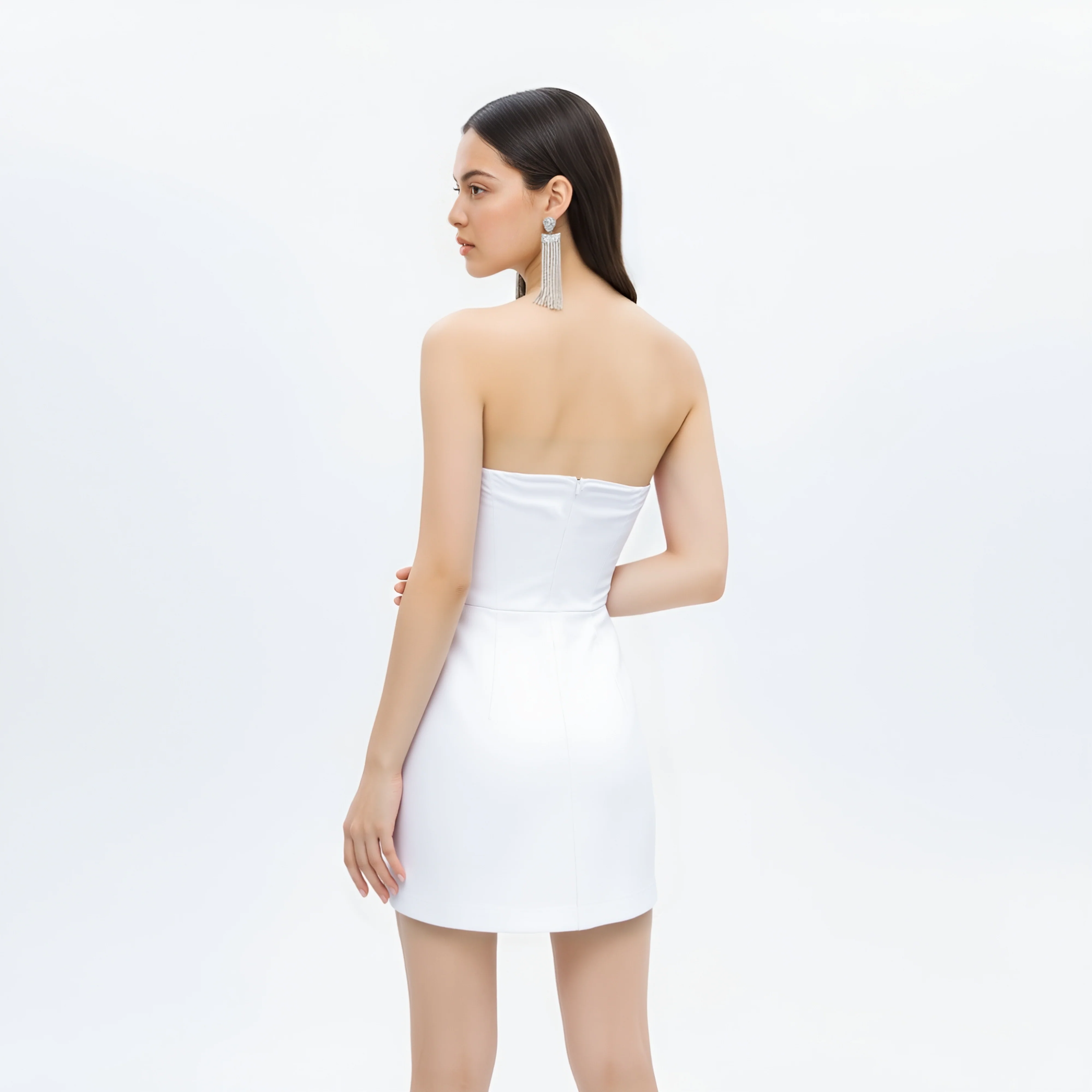 Slipper Orchid Appliqué Mini Dress - White - Image 3