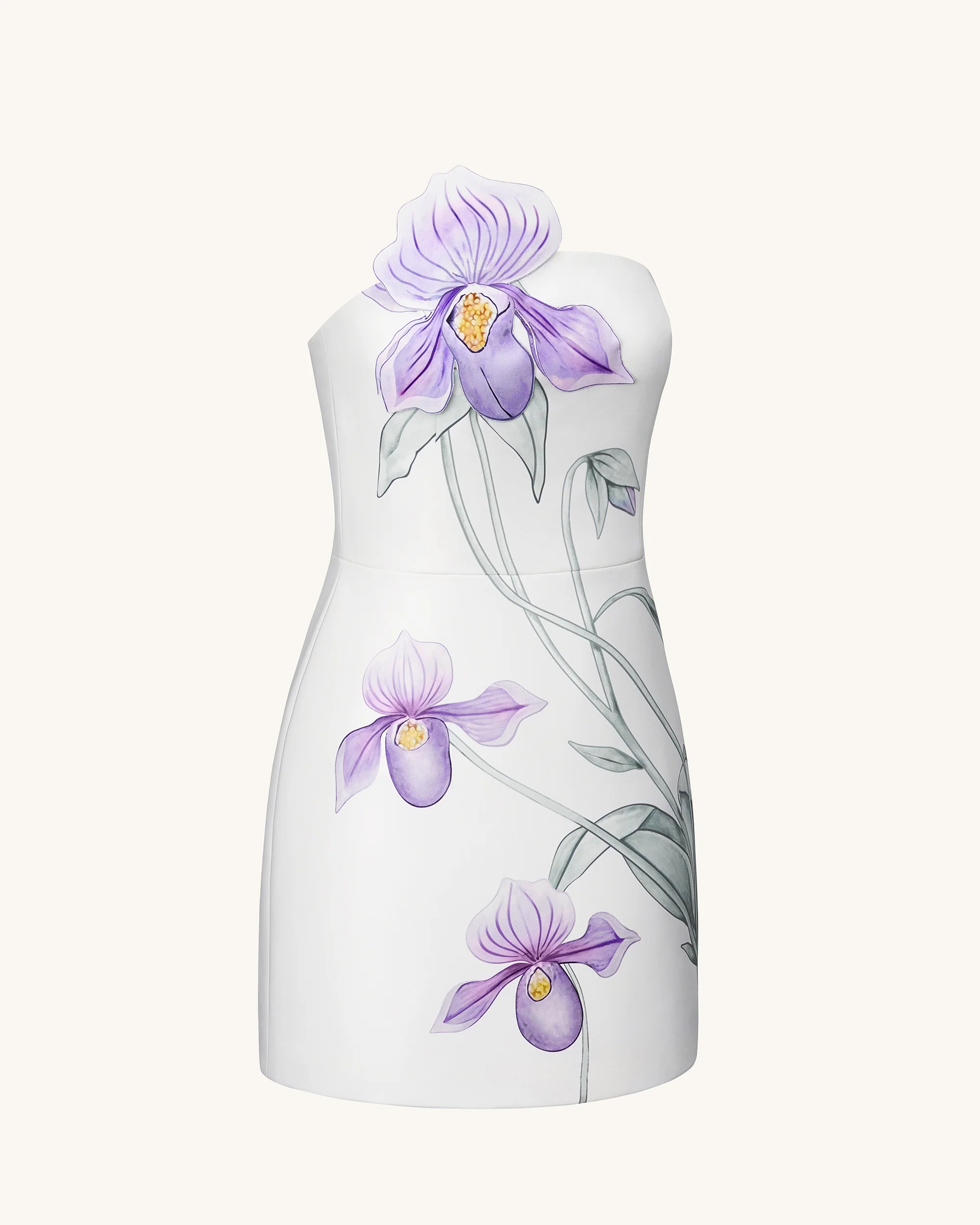 Slipper Orchid Appliqué Mini Dress - White - Image 5
