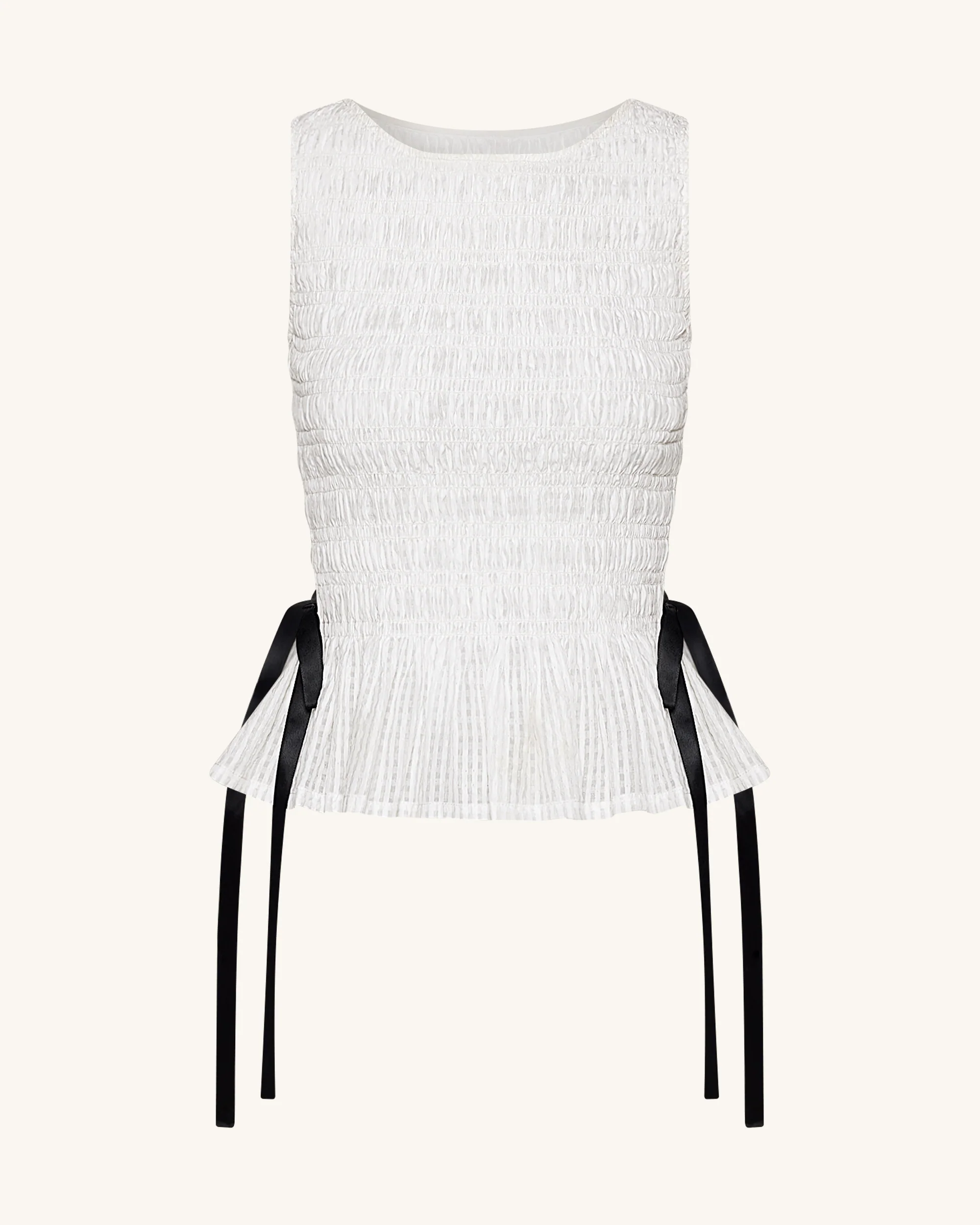 Smocked Peplum Sleeveless Top - White - Image 2