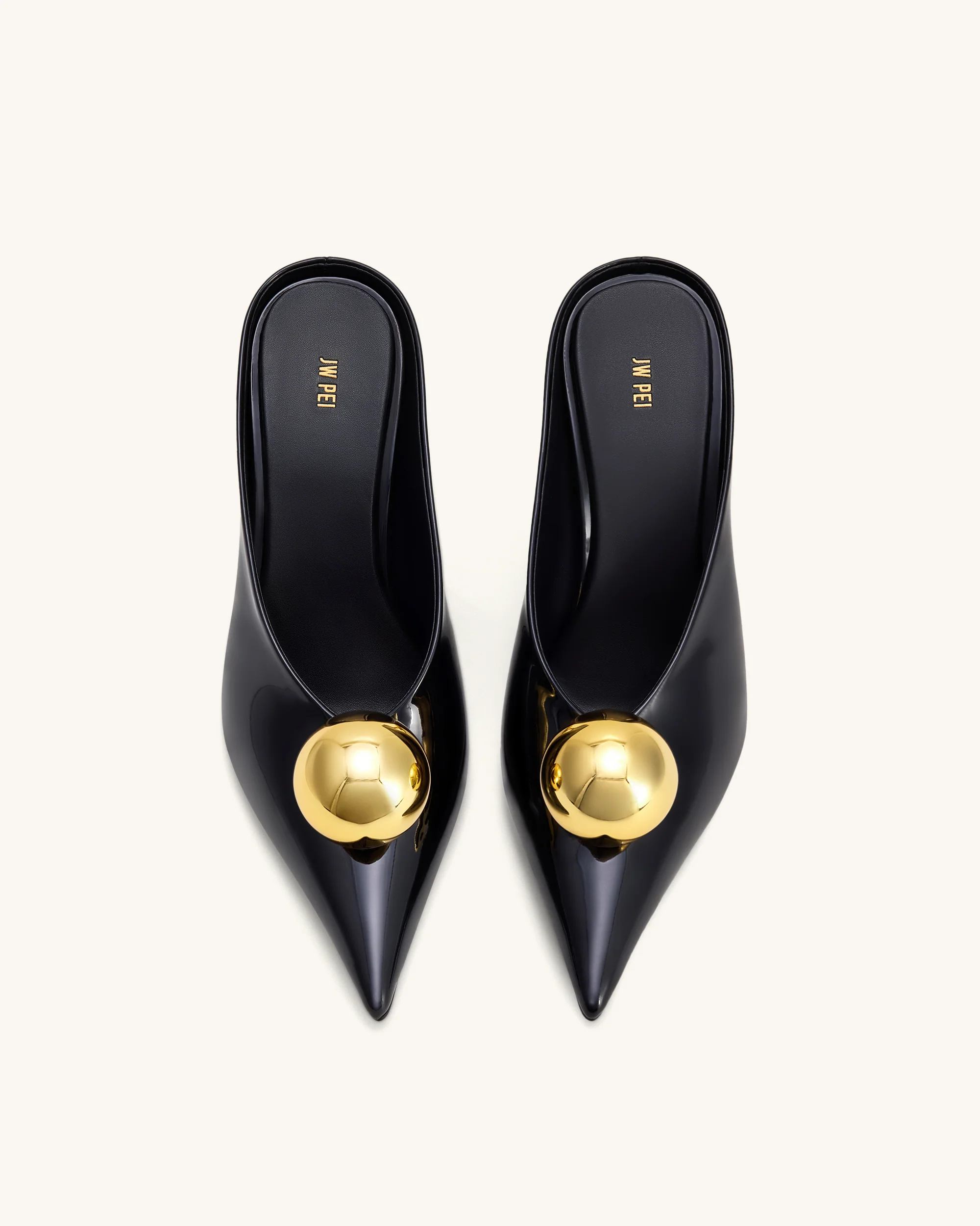 Sofia Angled Vamp Heel Mules - Black & Gold - Image 3