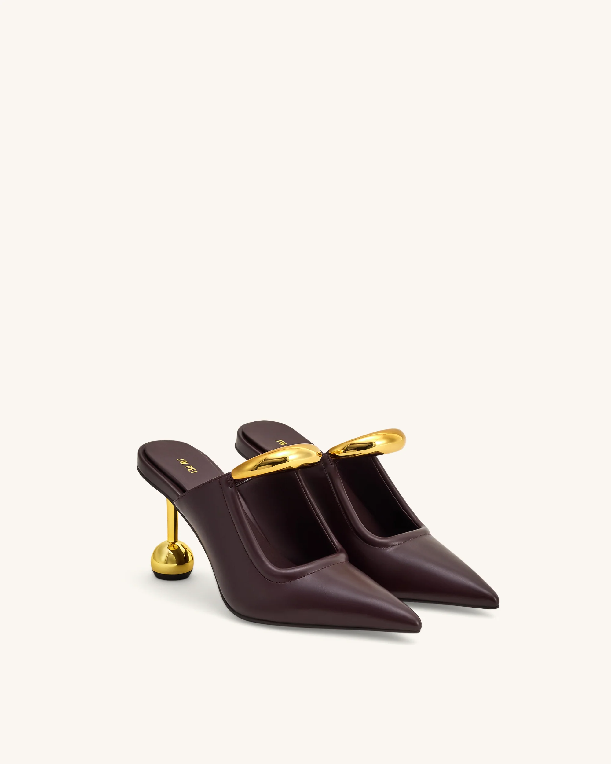 Sofia Metal Accent Sphere Heel Mules - Deep Burgundy - Image 2