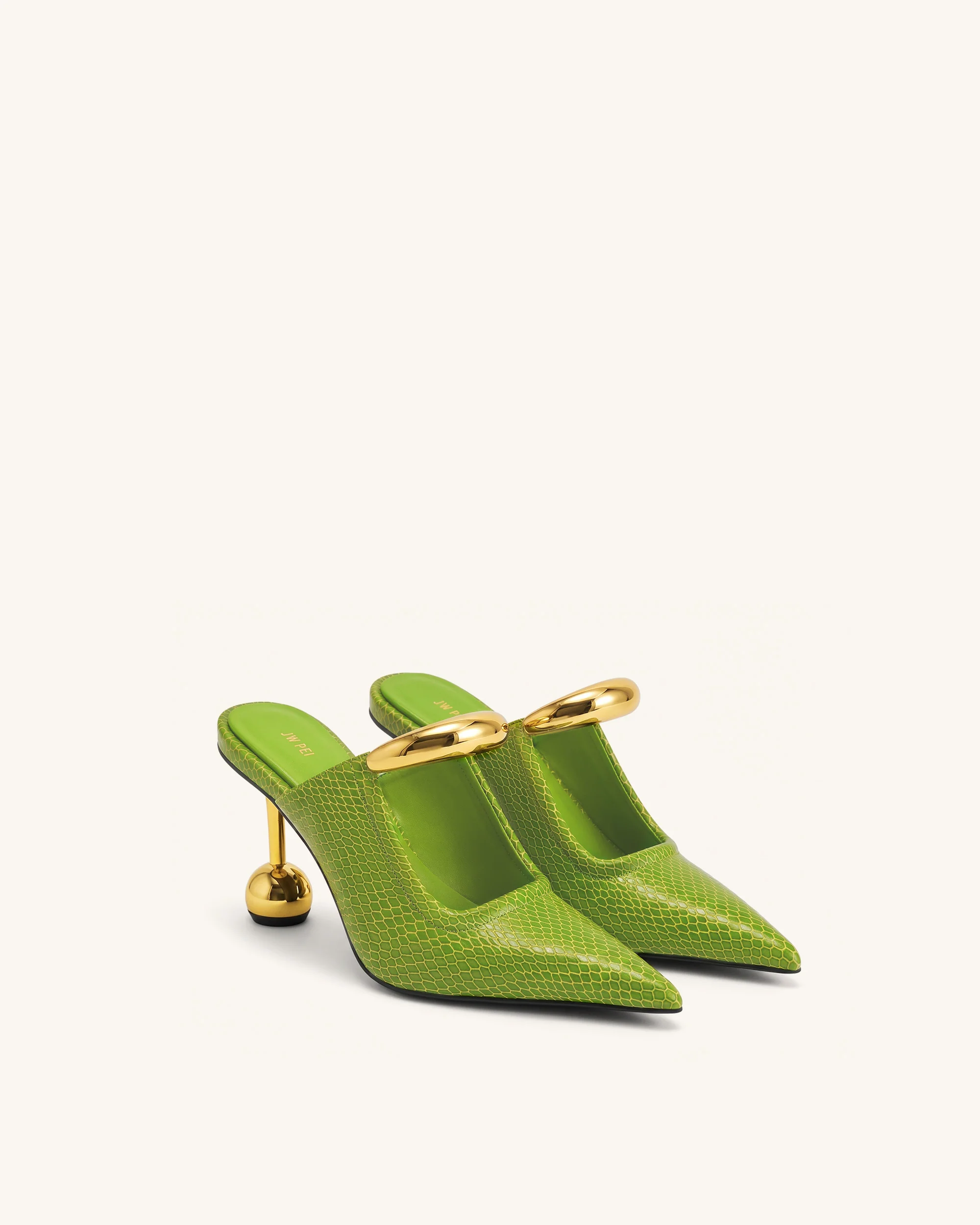 Sofia Metal Accent Sphere Heel Mules - Green - Image 2