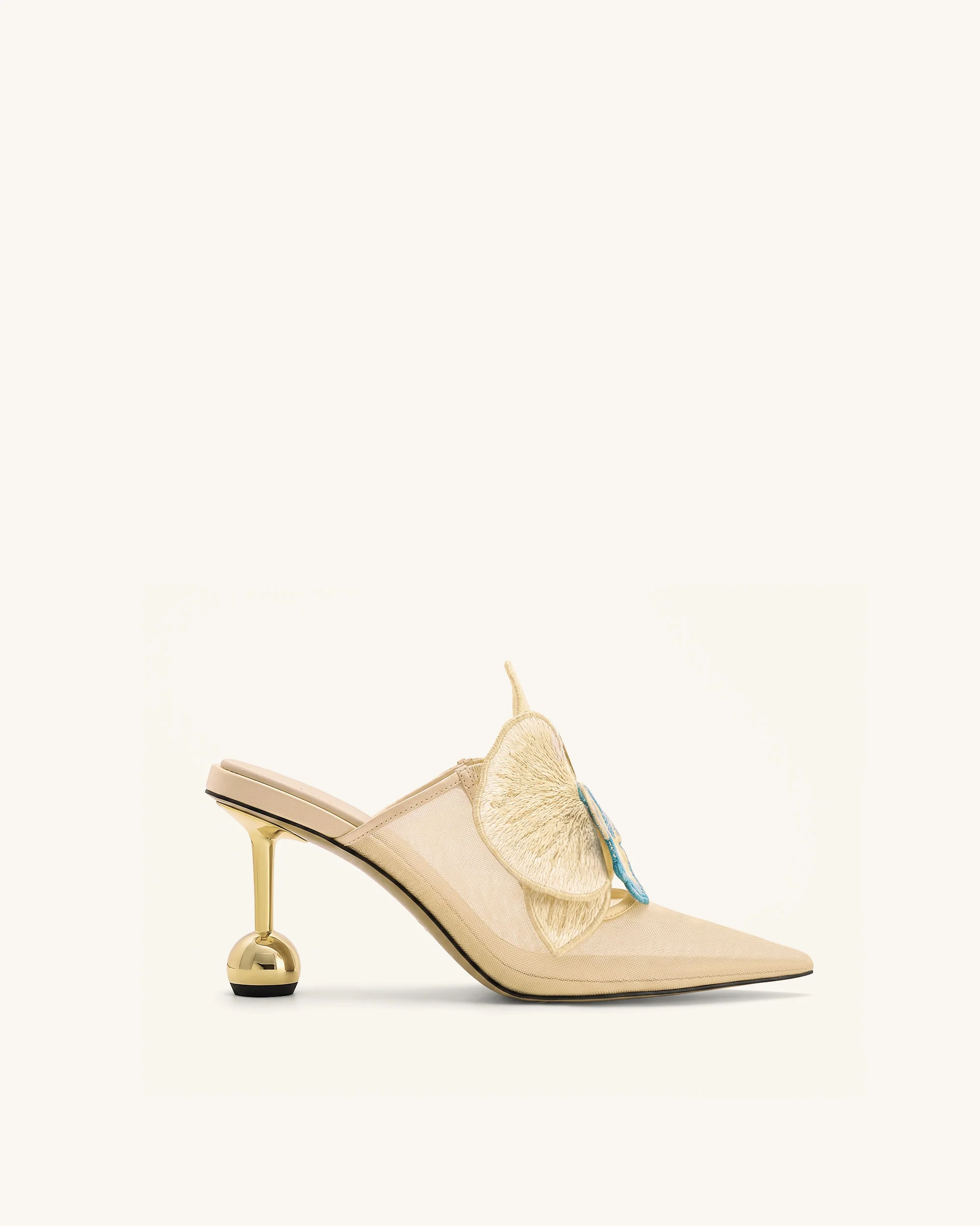 Sofia Orchid Sphere Heel Mules - Beige