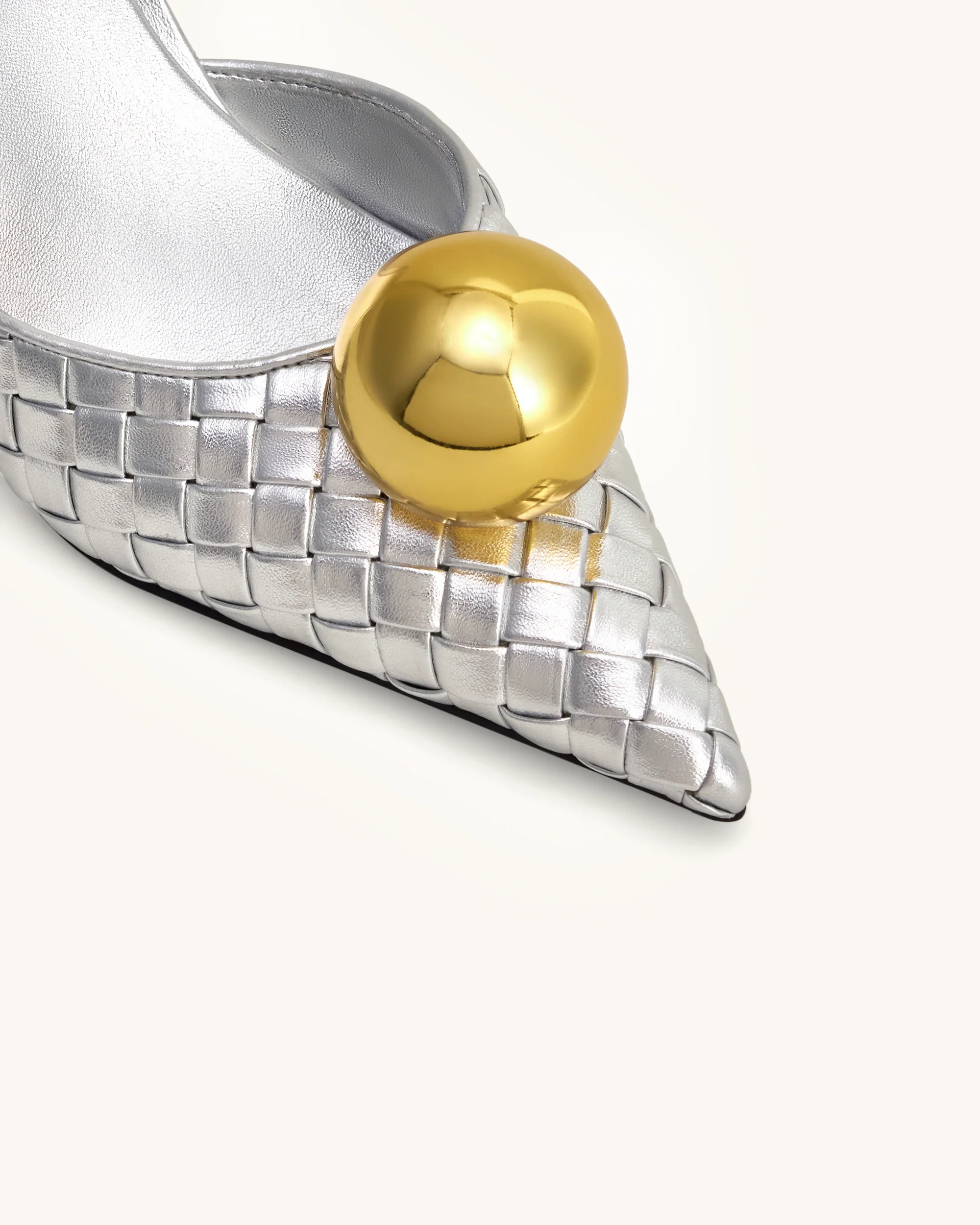 Sofia Woven Sphere Heel Mules - Silver & Gold - Image 5