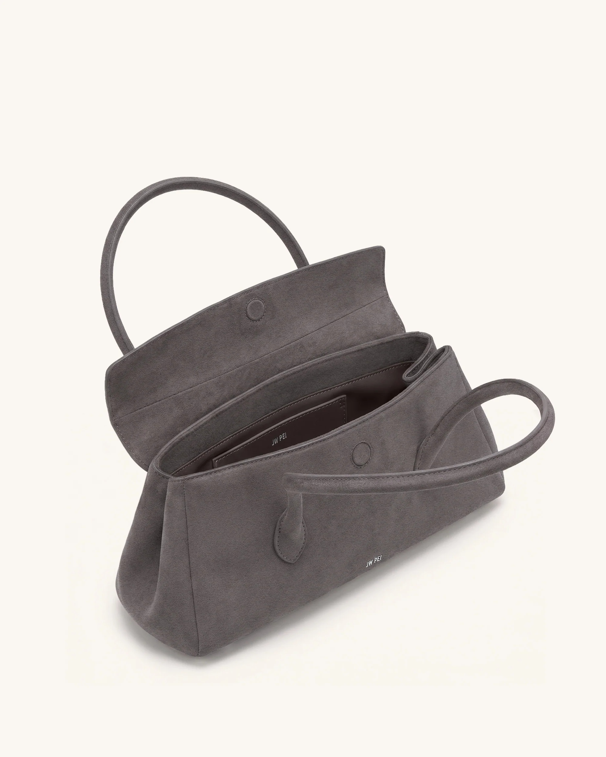 Solenne Faux Suede East-West Shoulder Bag - Taupe - Image 5