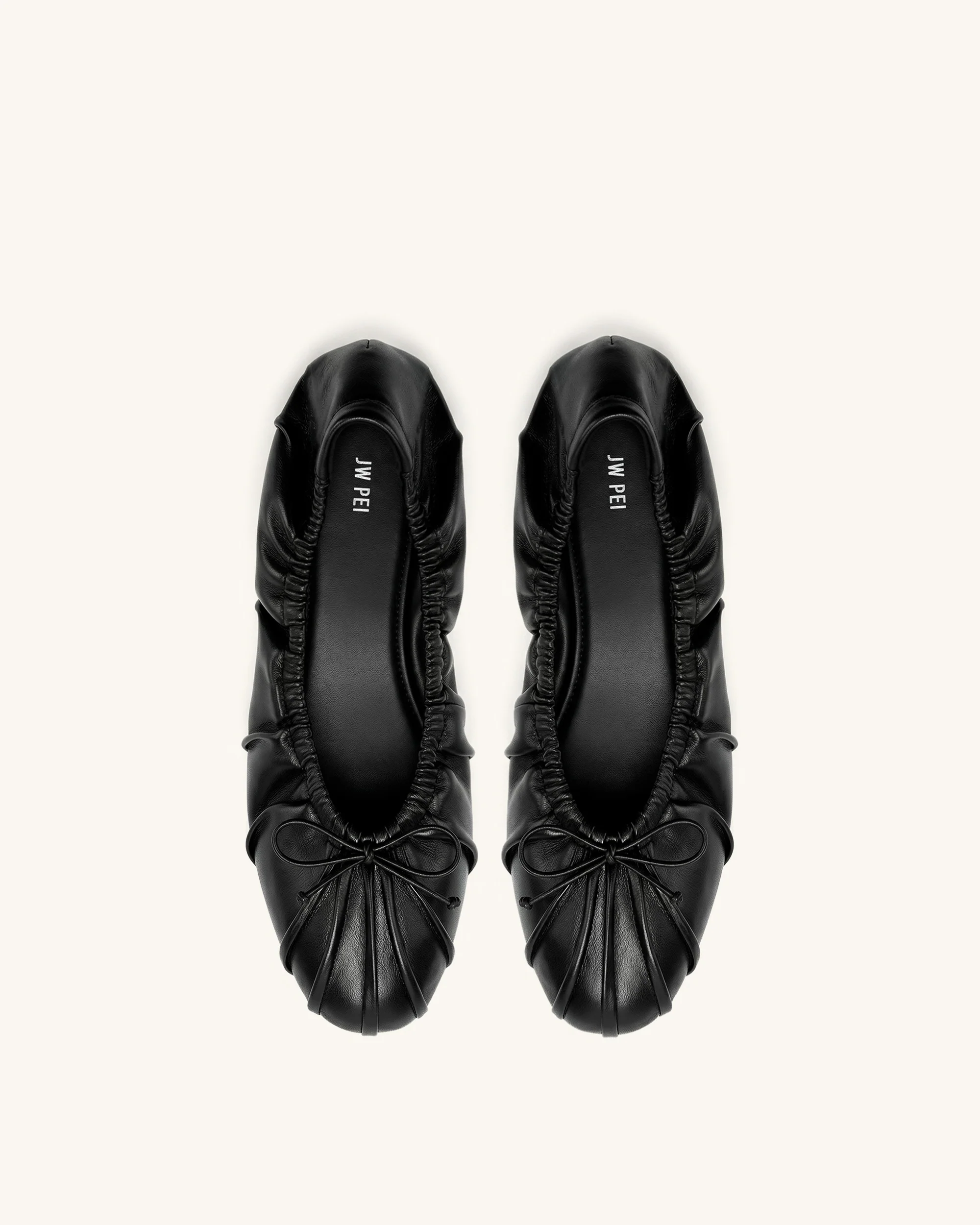 Solenne Ruched Drawstring Ballet Flats - Black - Image 3